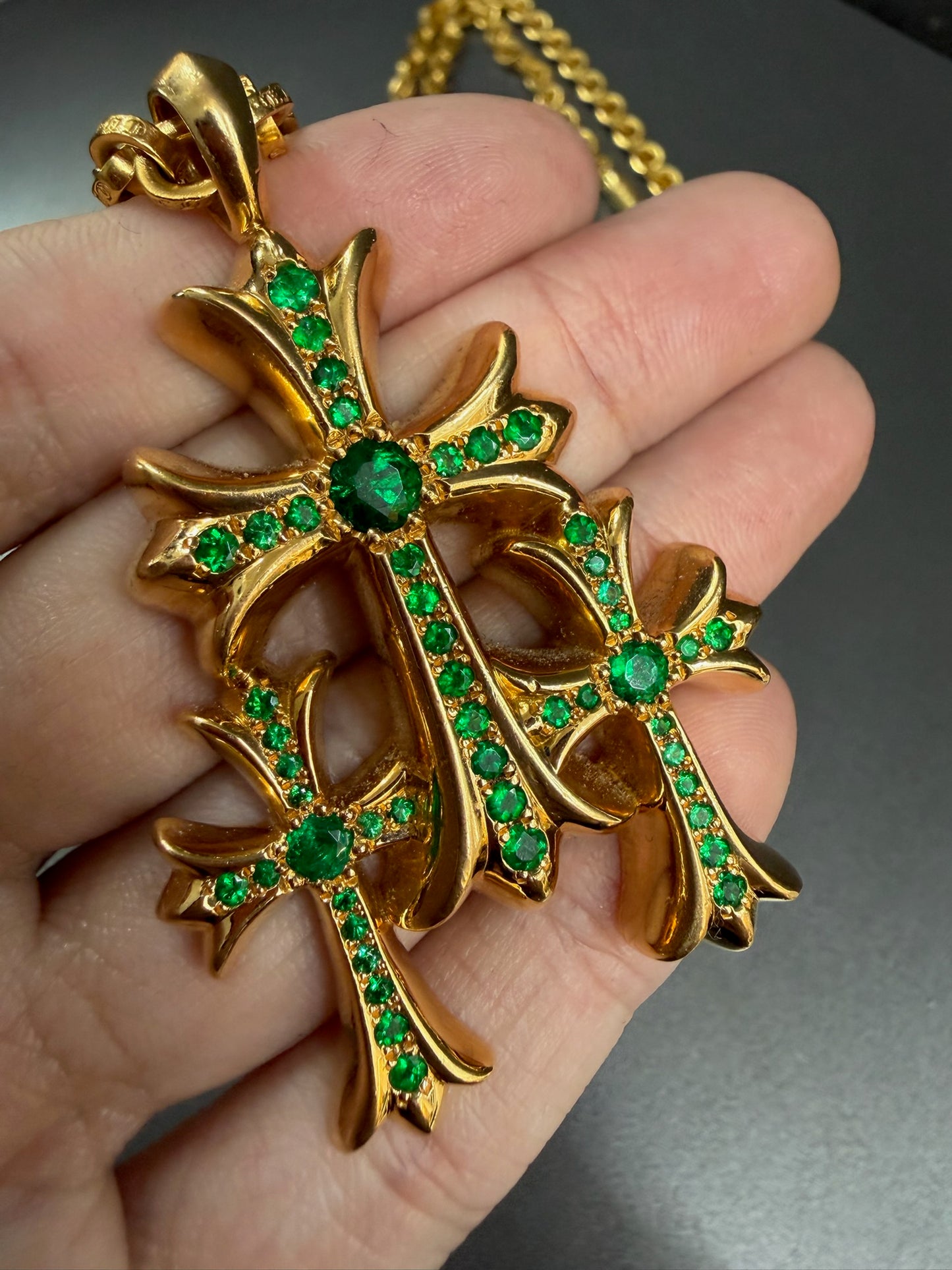 Chrome Hearts 22k Emerald Triple Cross Pendant