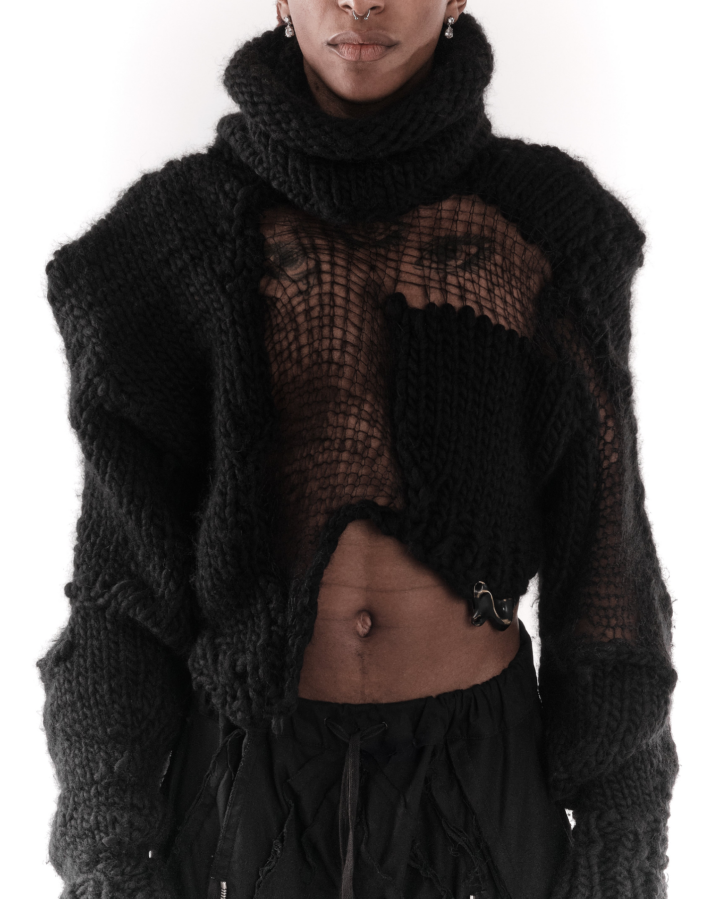 JAS Cropped Black Plexus Knit Sweater