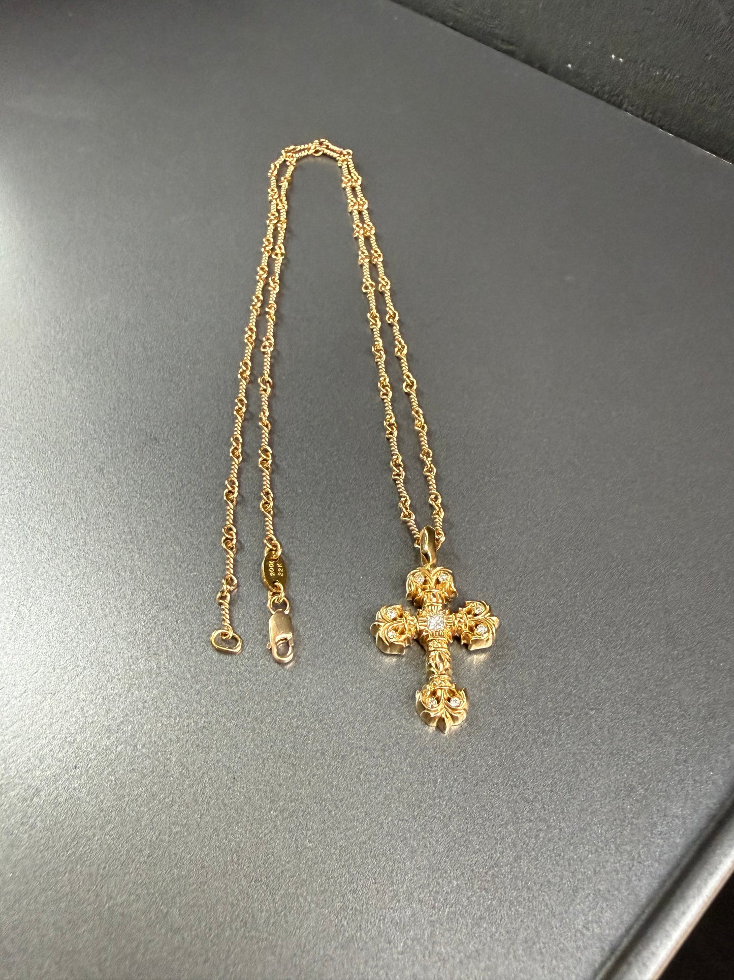 Chrome Hearts 22k Filigree Cross Pendant with Diamonds