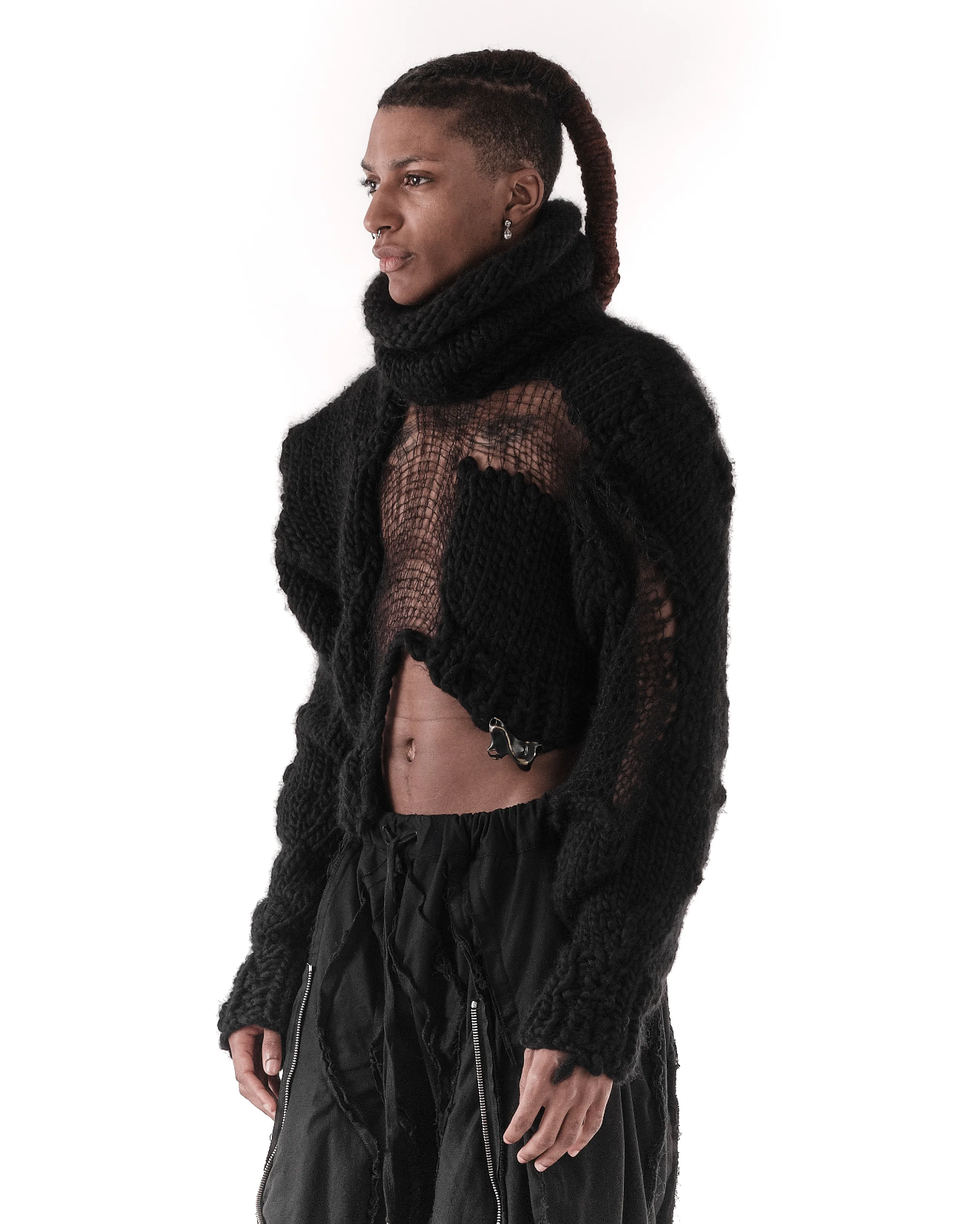 JAS Cropped Black Plexus Knit Sweater