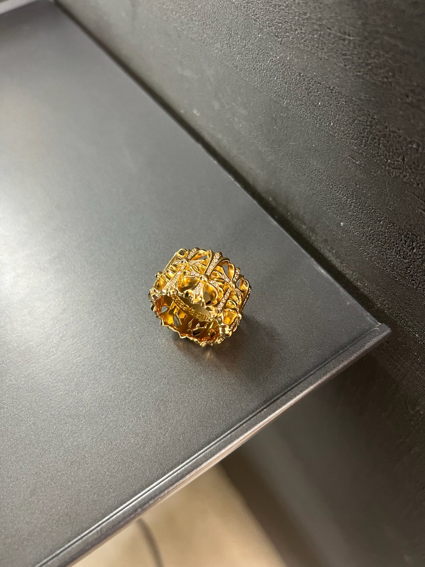 Chrome Hearts 22k Cemetery Cross Ring with Diamonds