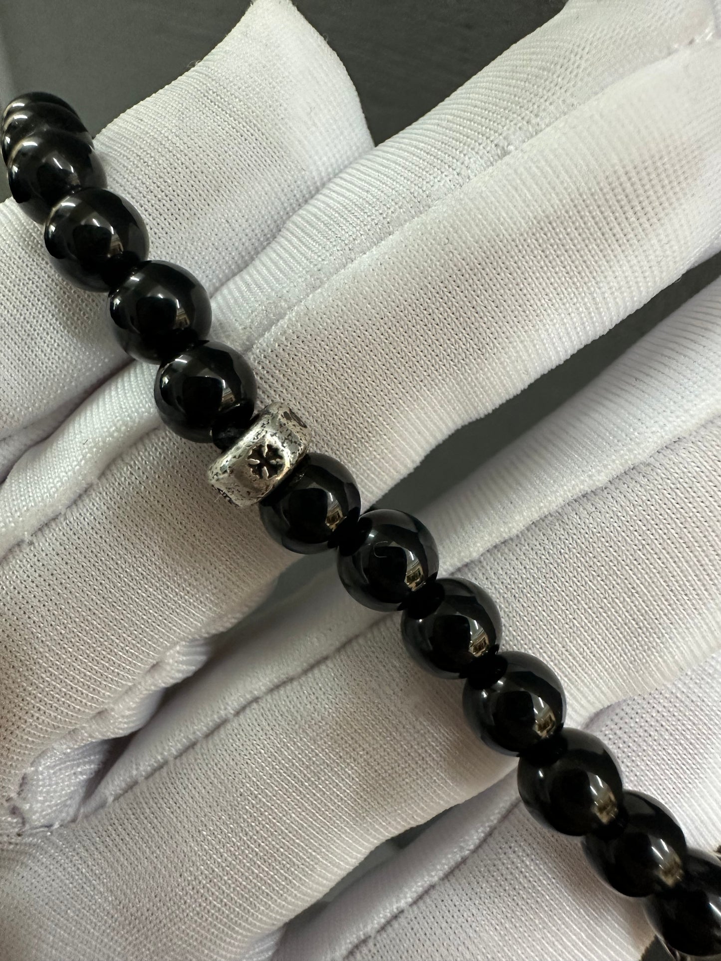 Chrome Hearts Black Stones Cross Ball Bracelet 6mm