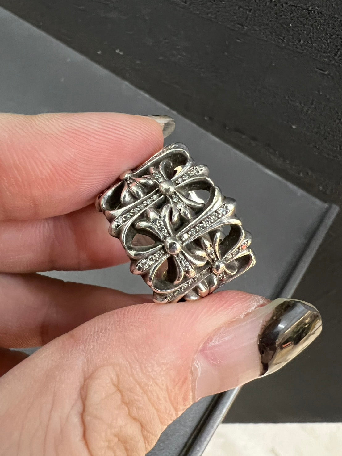 Chrome Hearts Cemetery Cross Ring with Diamonds