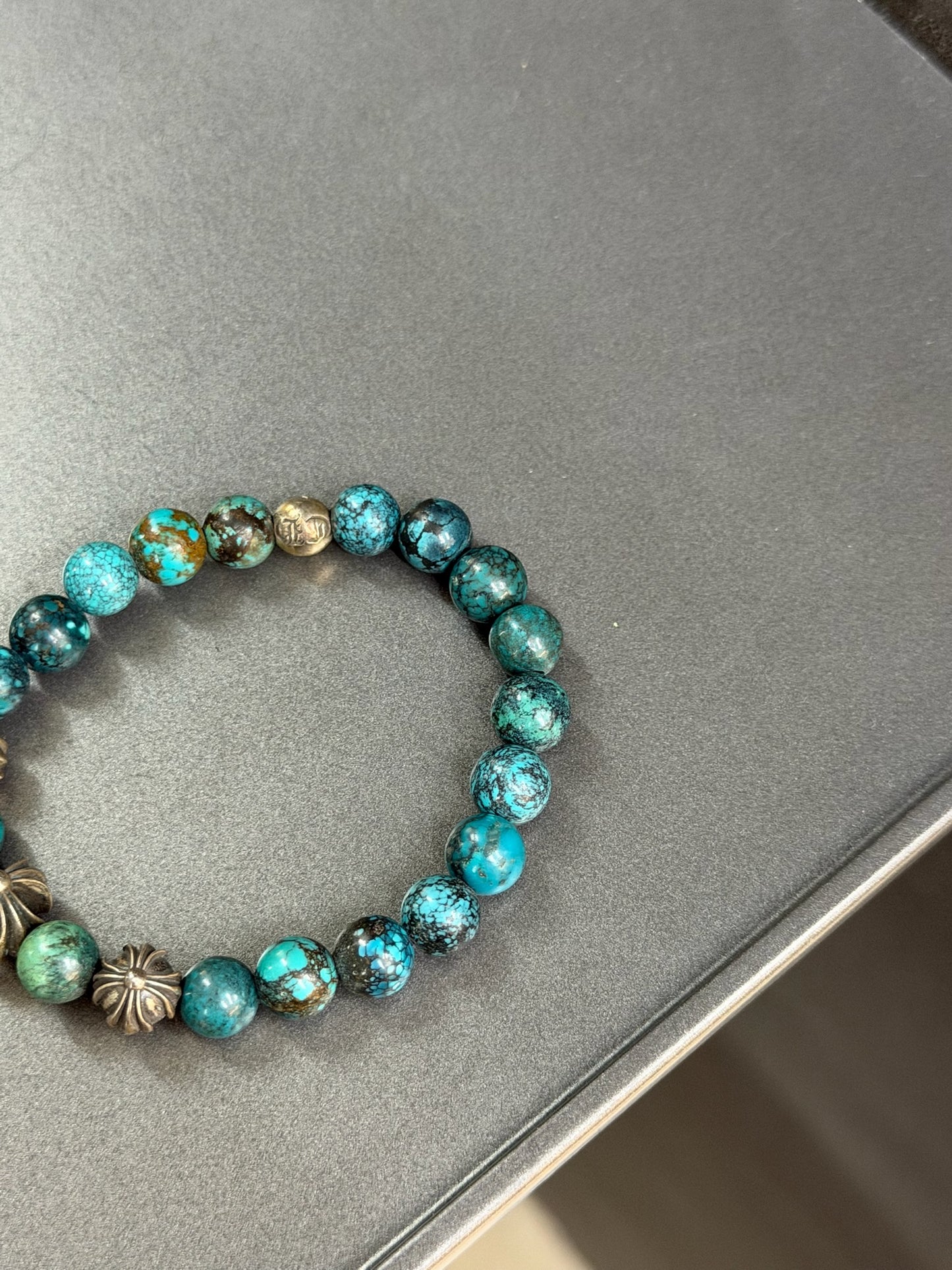 Chrome Hearts Cross Ball 8mm Turquoise Beaded Bracelet