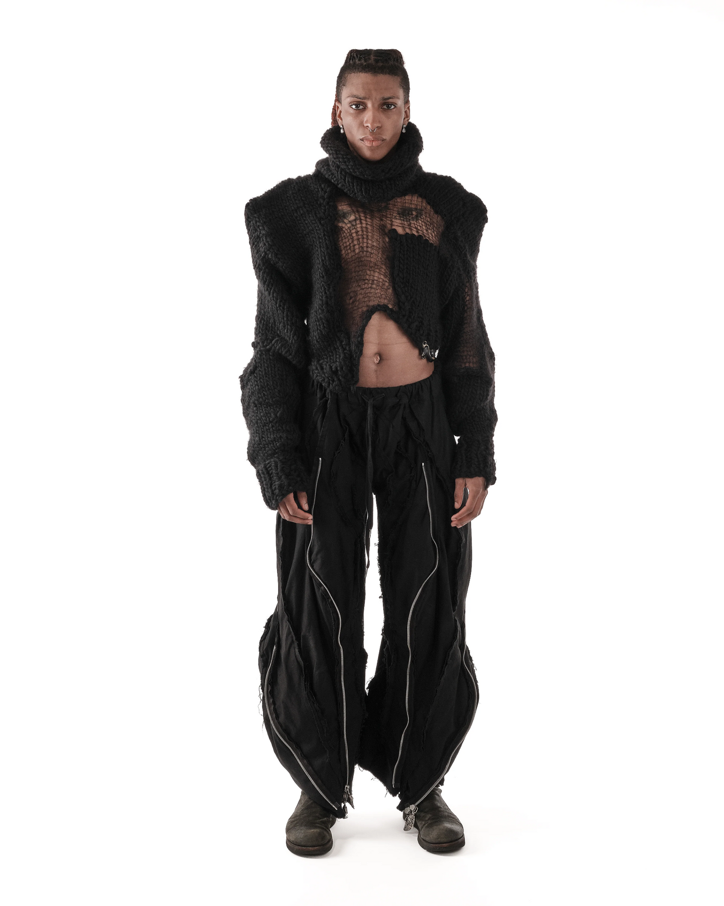 JAS Cropped Black Plexus Knit Sweater