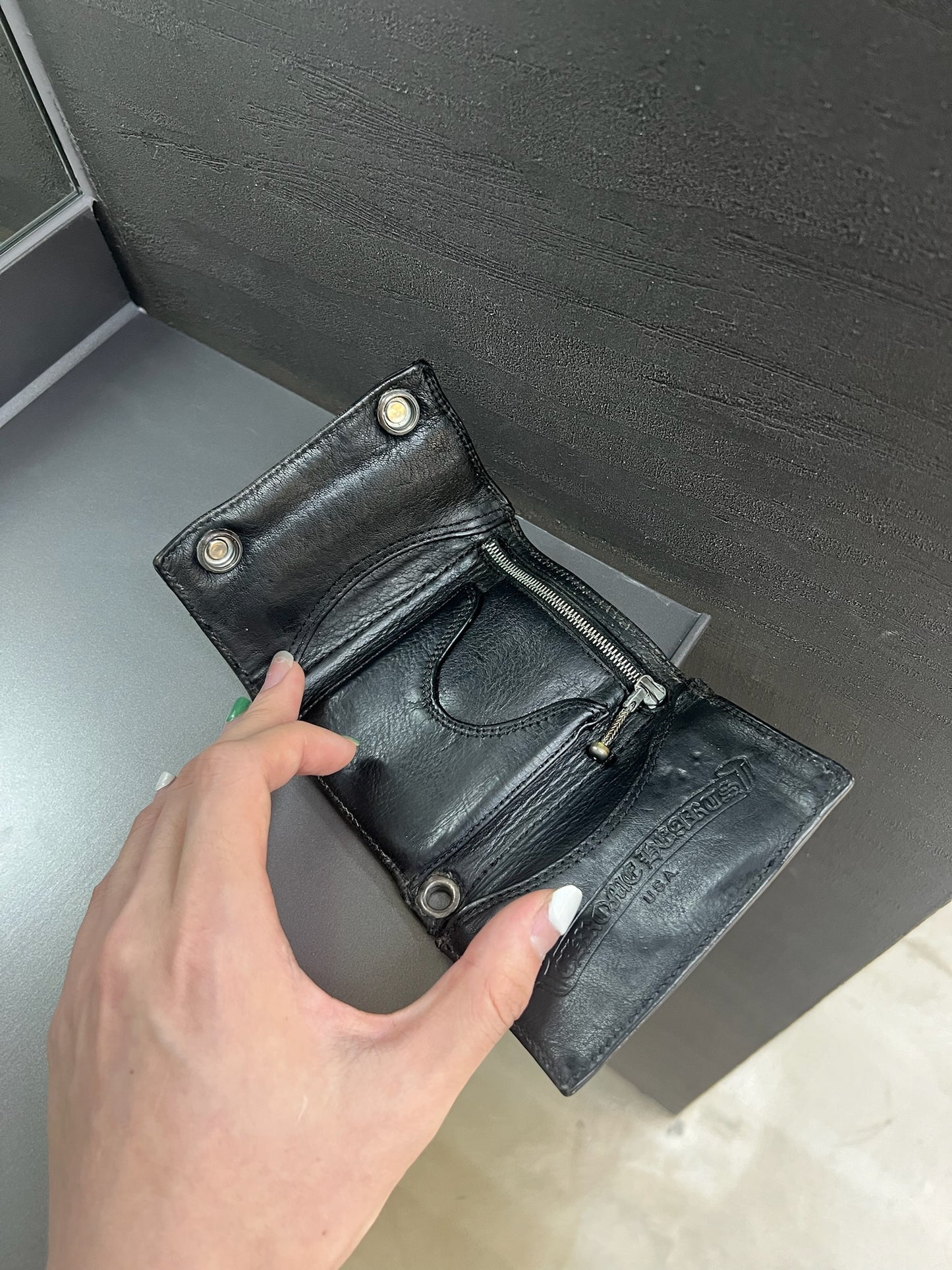 Chrome Hearts 3 fold leather wallet