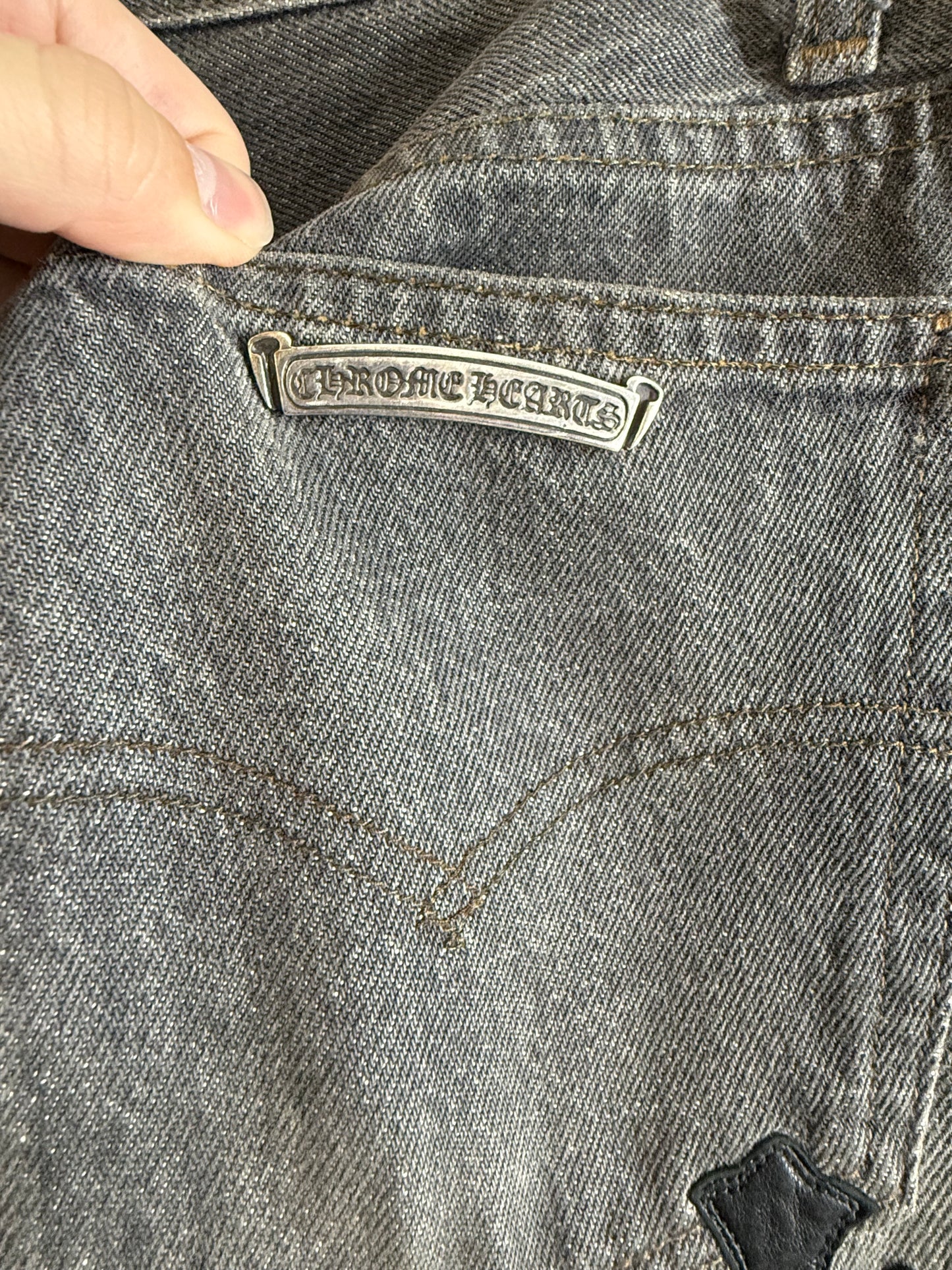 Chrome Hearts leather patched jeans