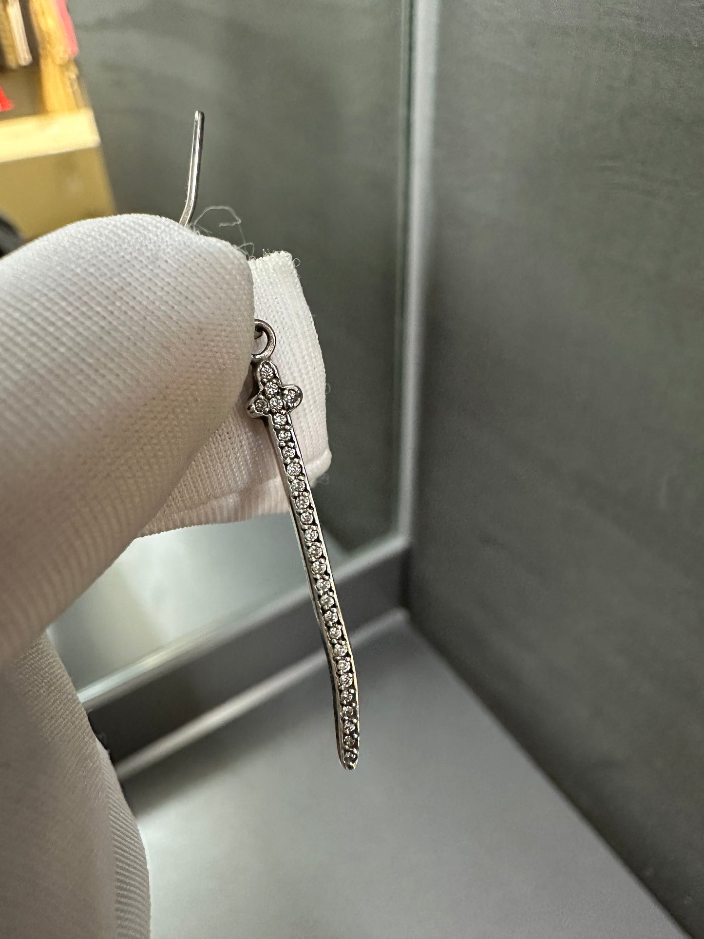 Chrome Hearts Sword Cross Drop Earring with Diamonds
