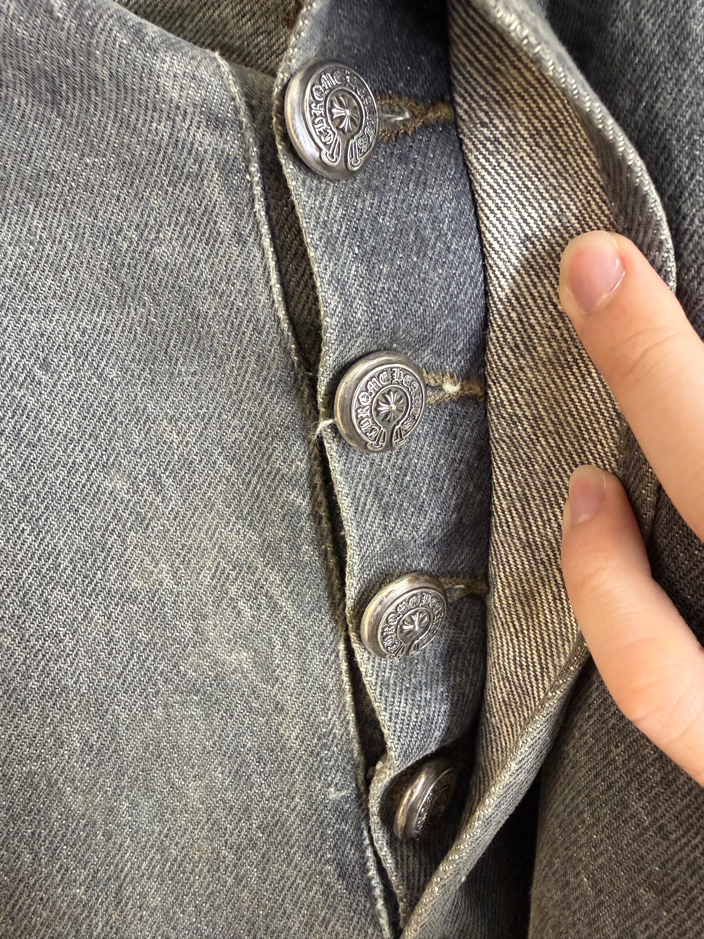 Chrome Hearts leather patched jeans
