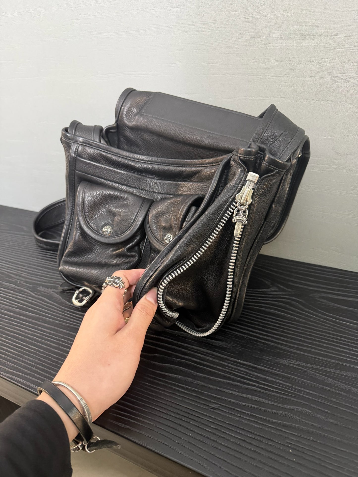 Chrome Hearts Cross Leather Messenger Shoulder Bag