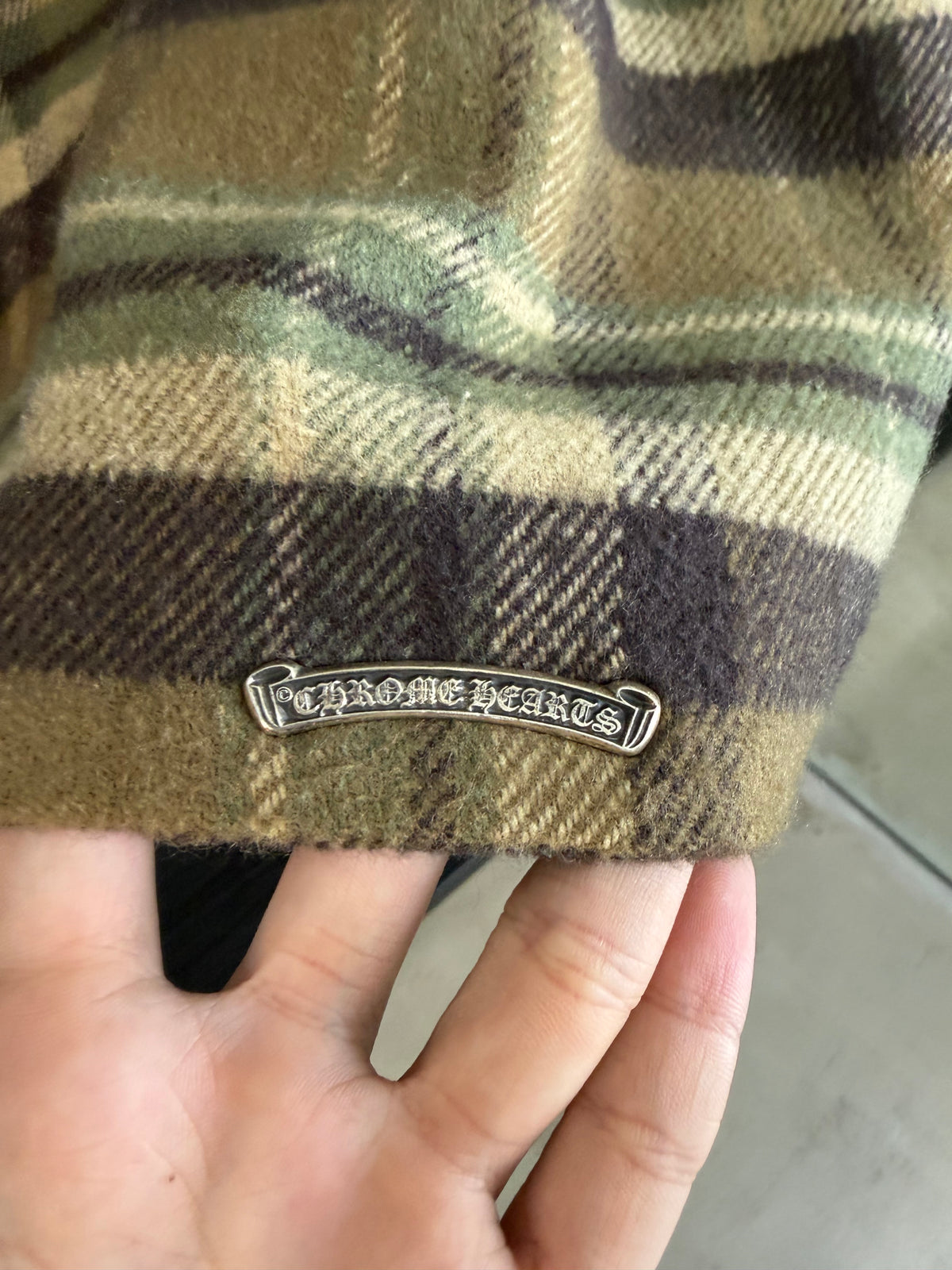Chrome Hearts Shearling Flannel Plaid Print Trucker Jacket