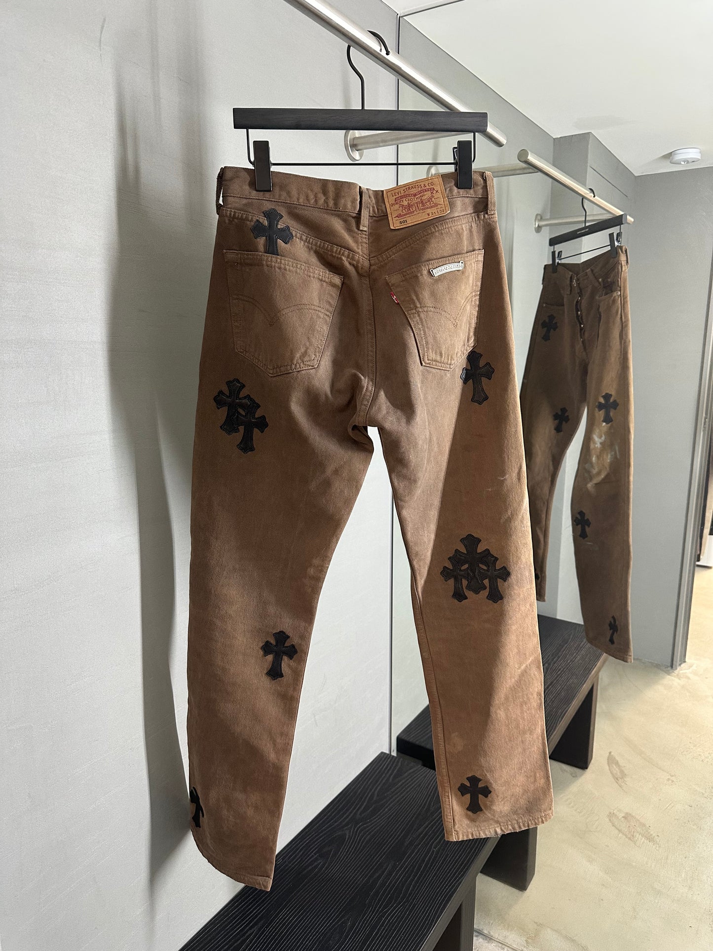 Chrome Hearts Leather Cross Patched Levis 501 Jeans (1 of 1)