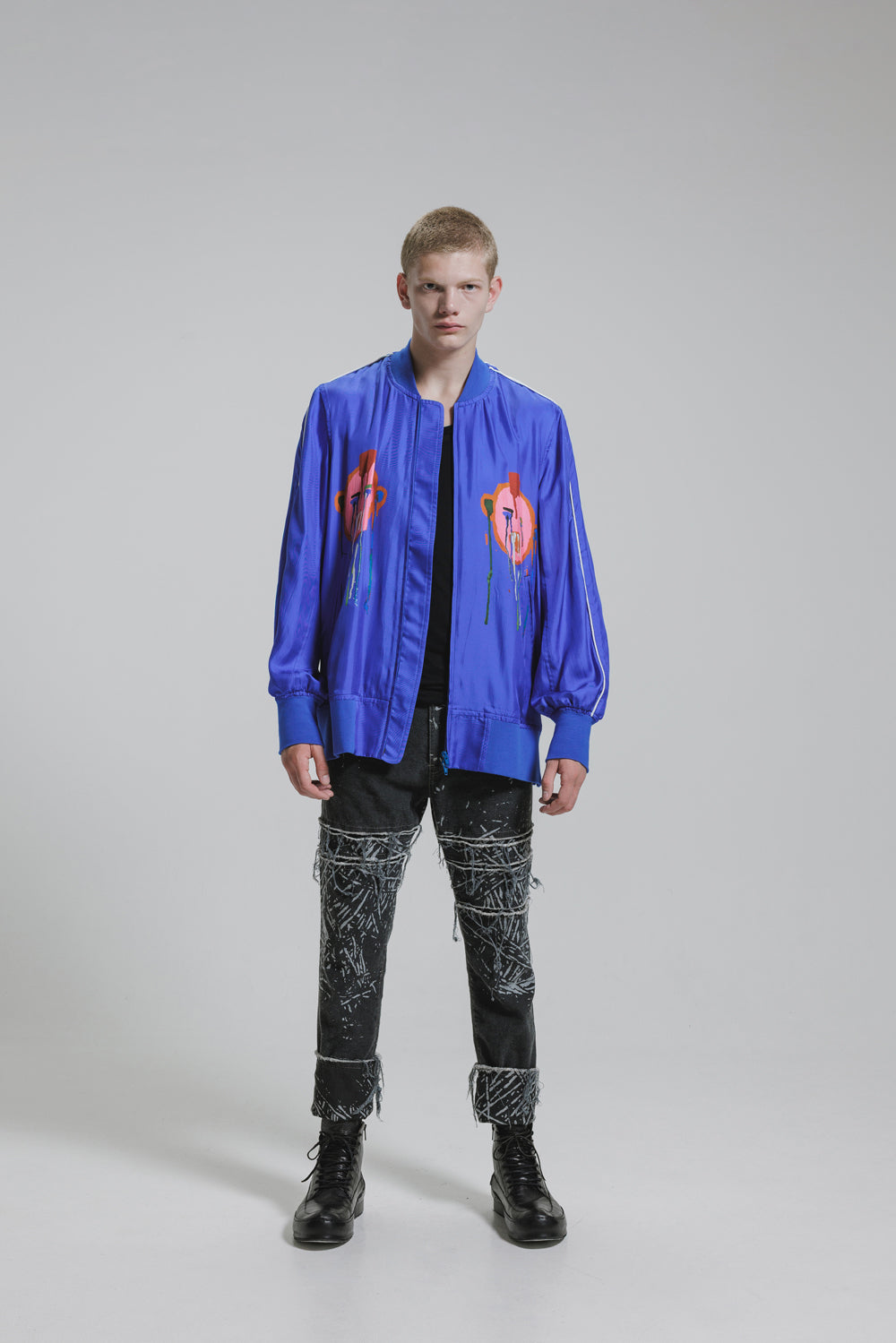 NUDE:MM Silk Twill Inkjet Print Oversized Bomber Jacket