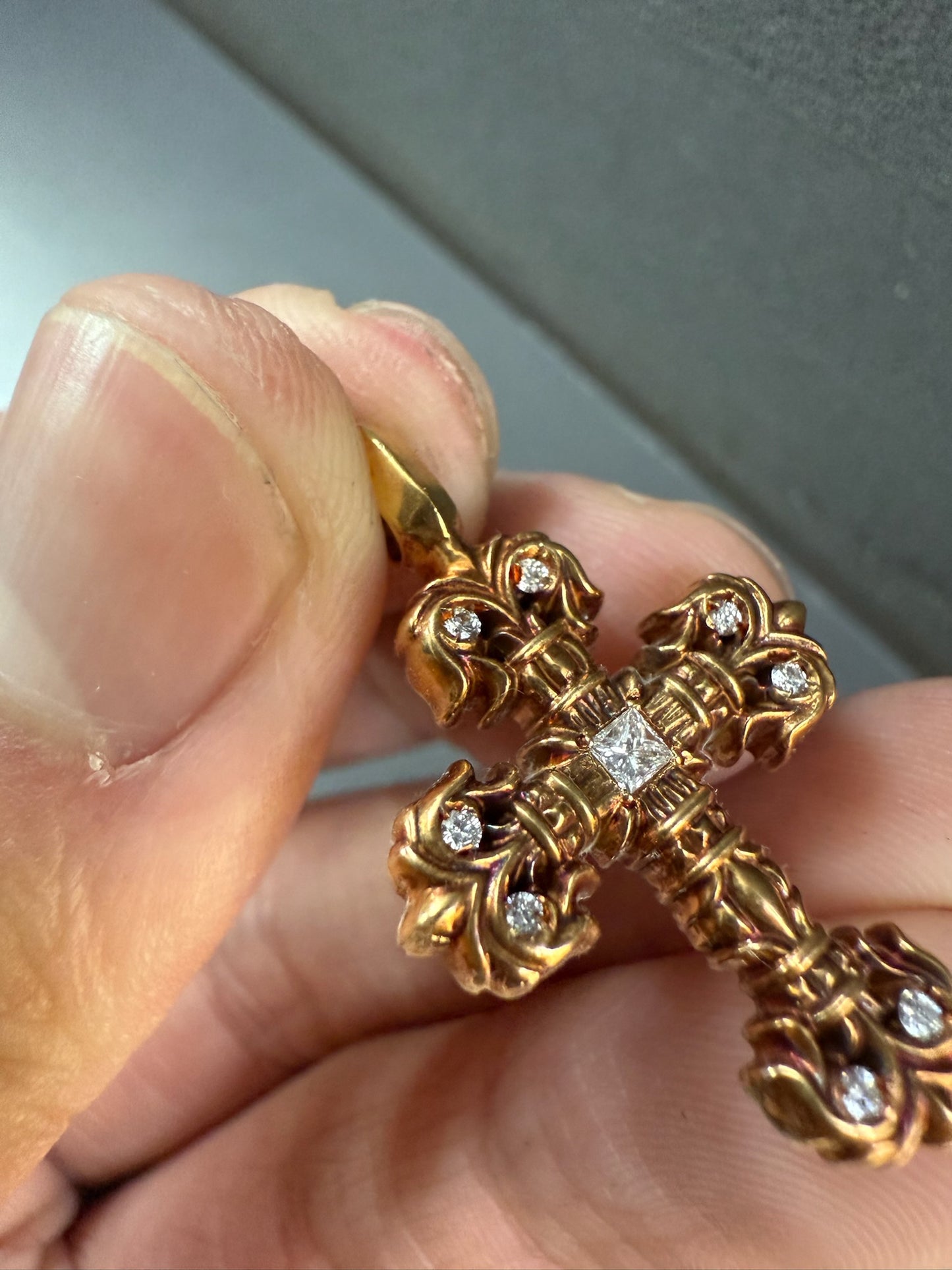 Chrome Hearts 22k Filigree Cross Pendant with Diamonds