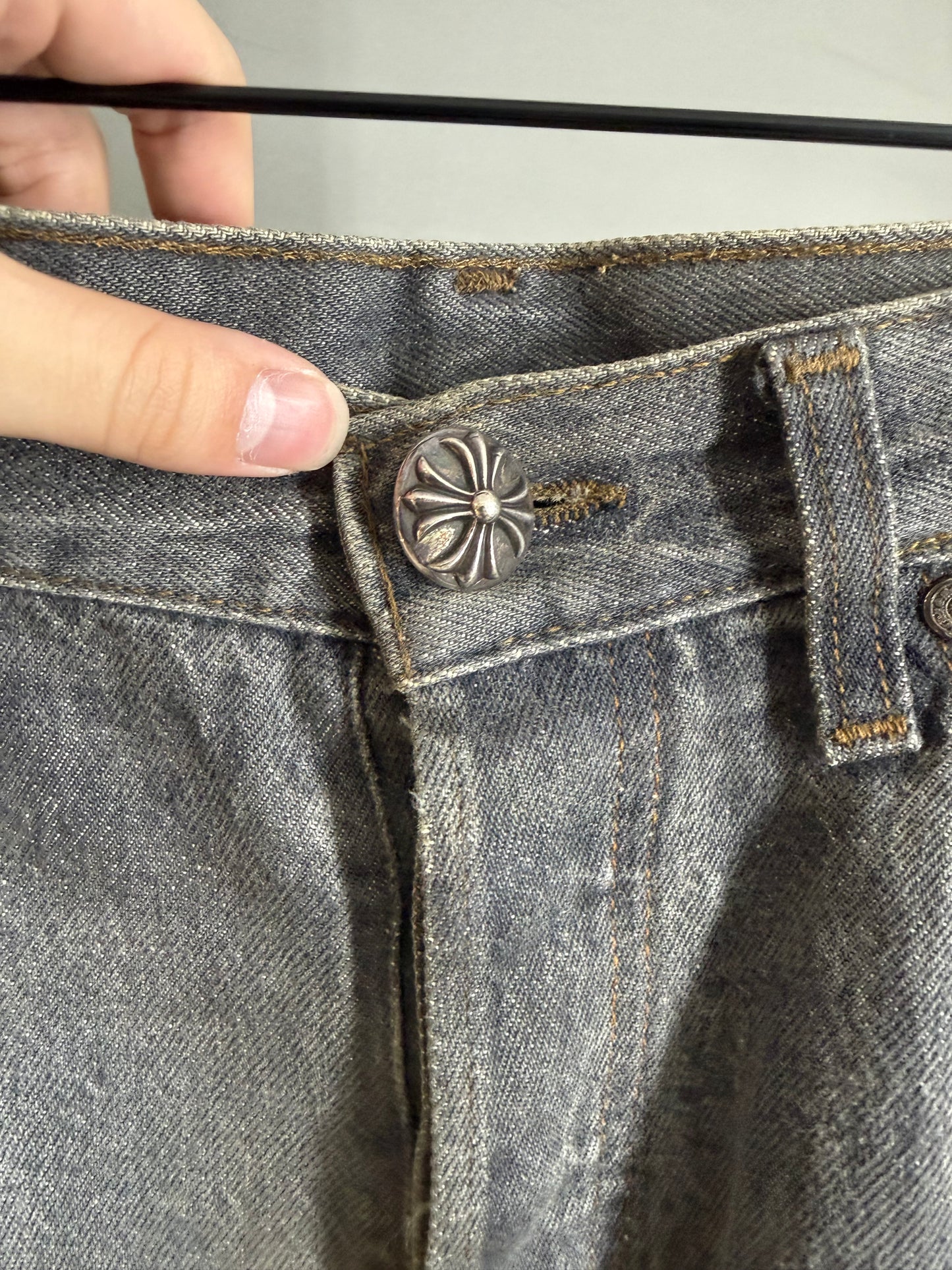 Chrome Hearts leather patched jeans