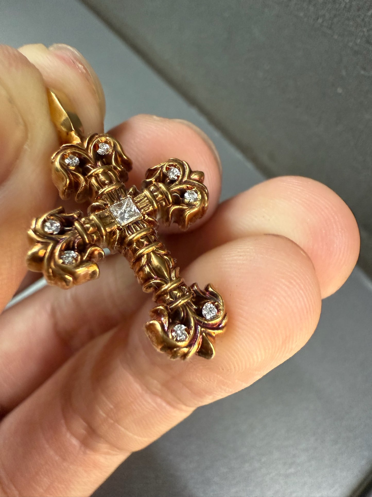 Chrome Hearts 22k Filigree Cross Pendant with Diamonds