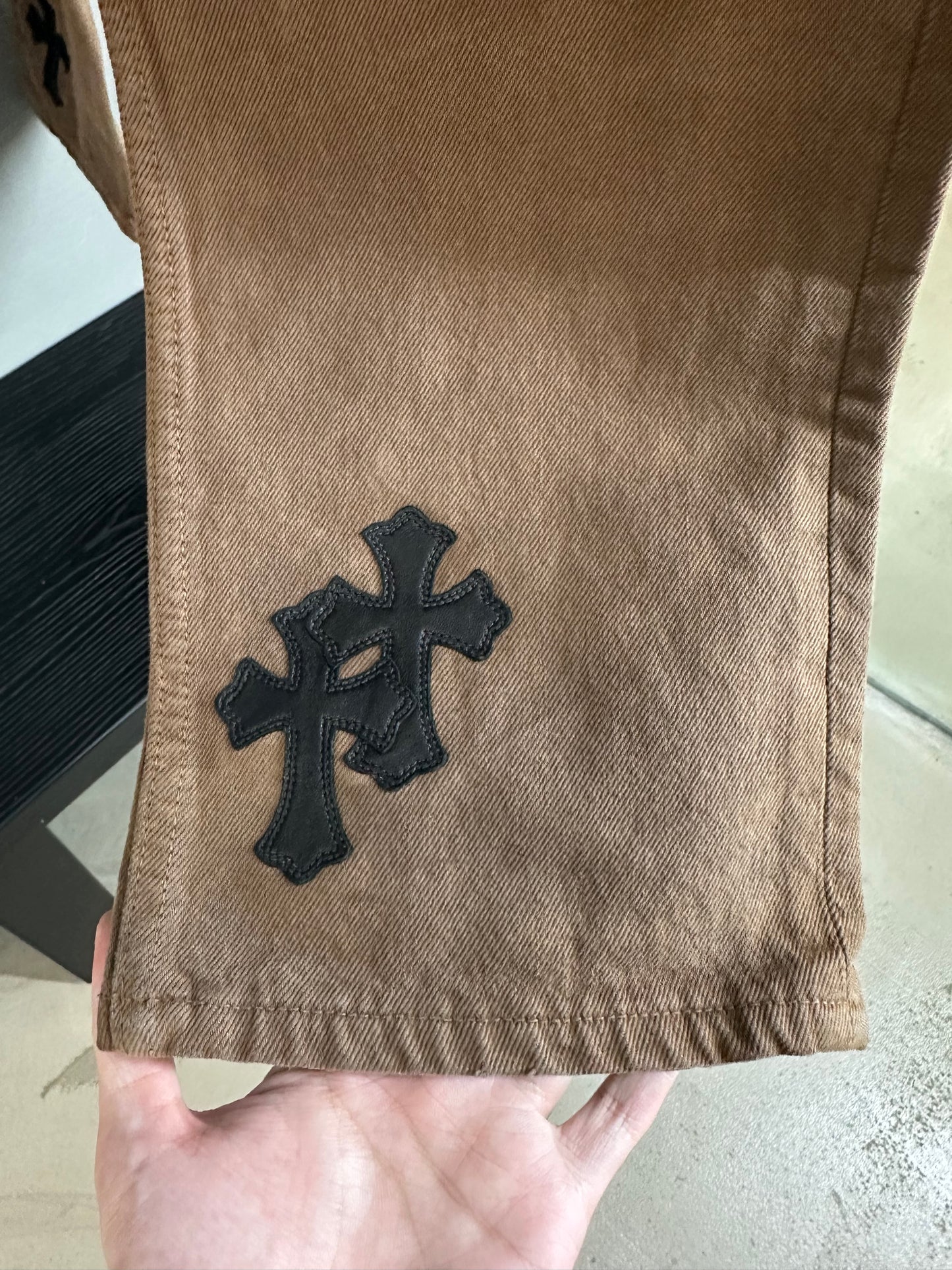 Chrome Hearts Leather Cross Patched Levis 501 Jeans (1 of 1)