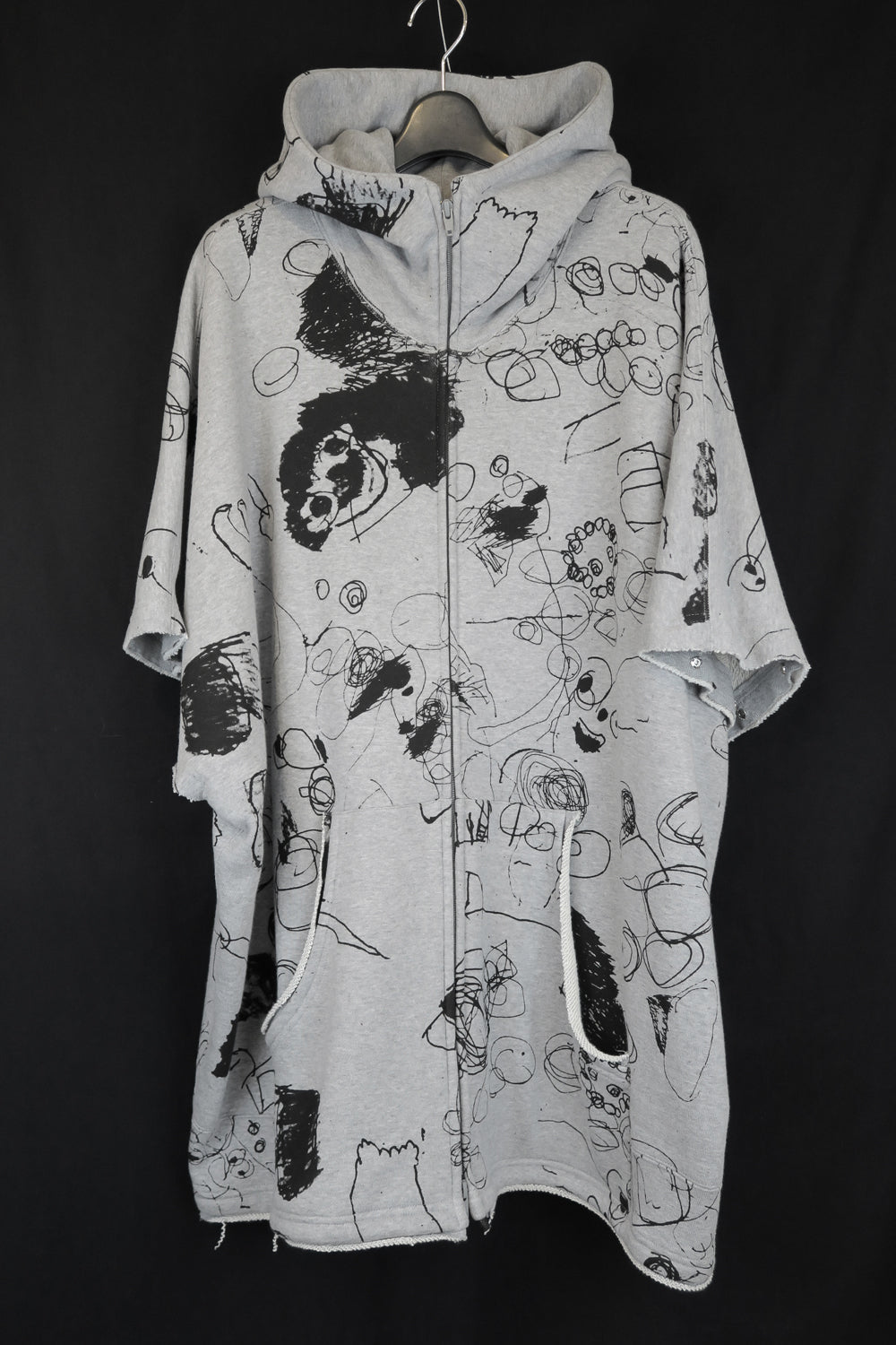 NUDE:MM 30/7 French Terry Pigement Print Oversized Zip Up Hoodie (Detachable Sleeves)