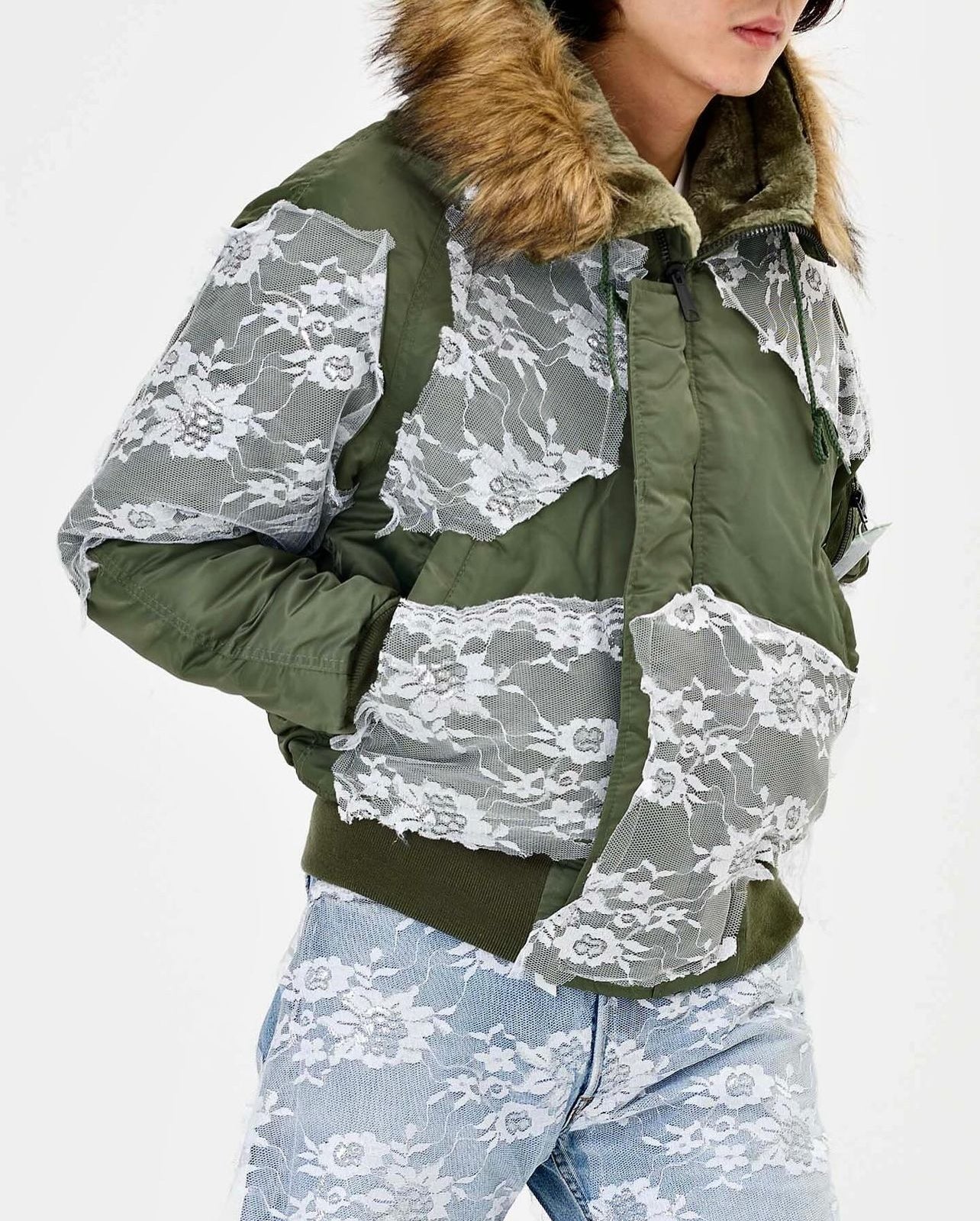 Bomber jacket made of polyester - cotton -leather - metal accessories - digital prints