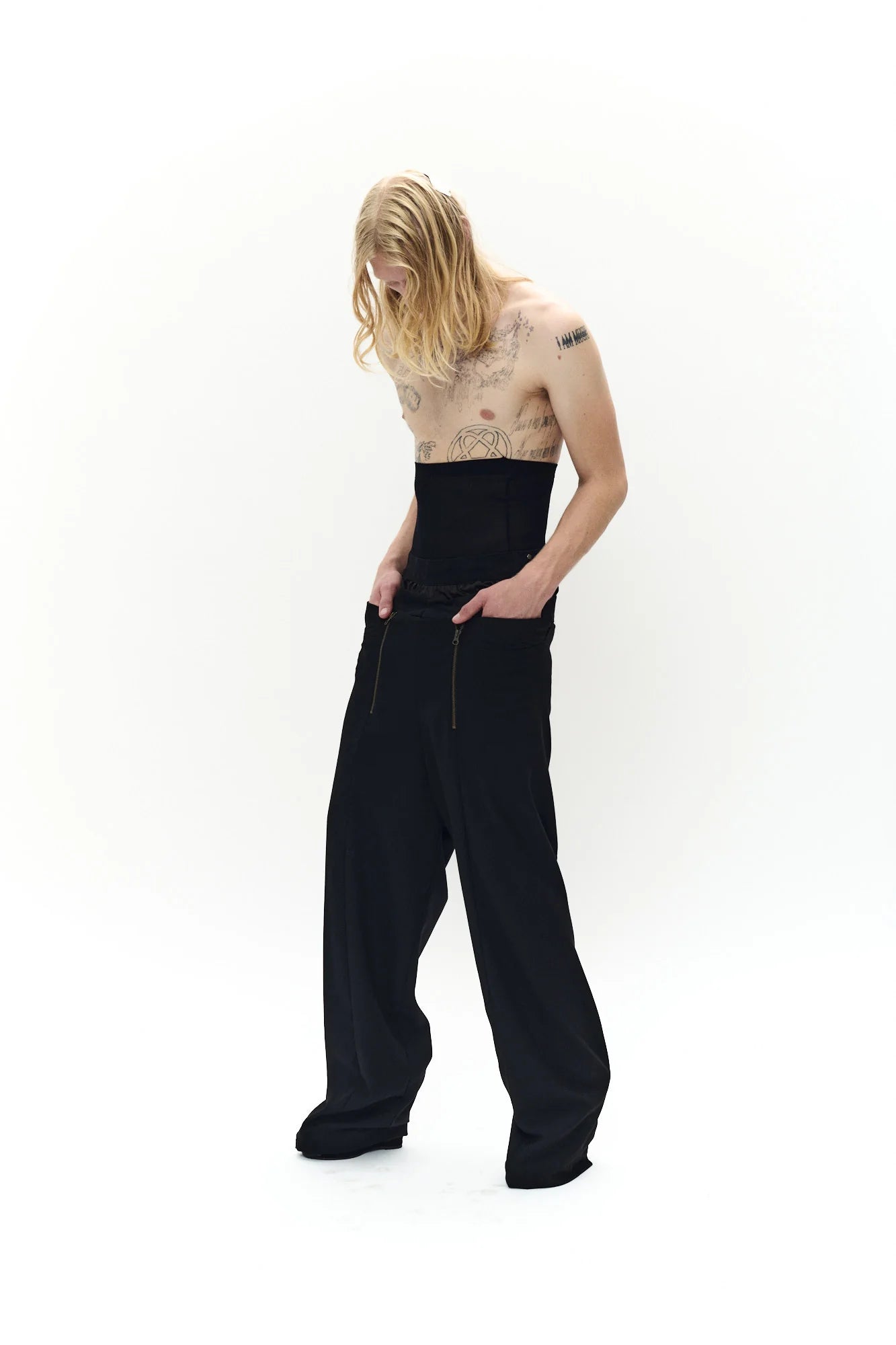 P.L.N.OVERSIZE SUIT PANTS- BLACK