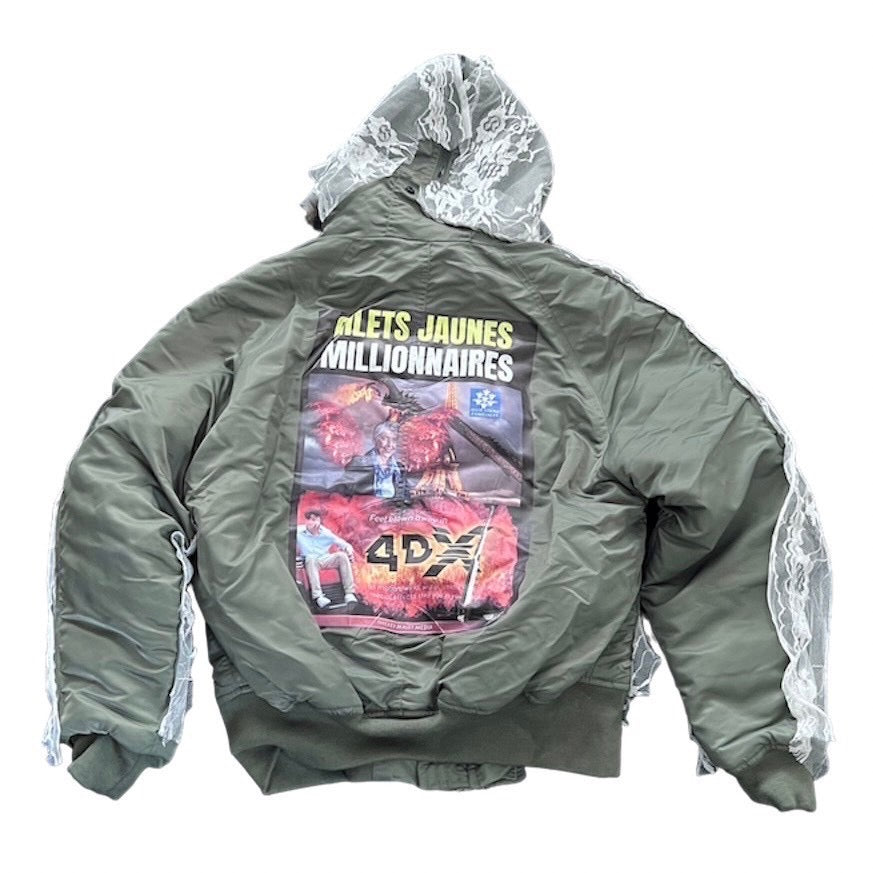 Bomber jacket made of polyester - cotton -leather - metal accessories - digital prints