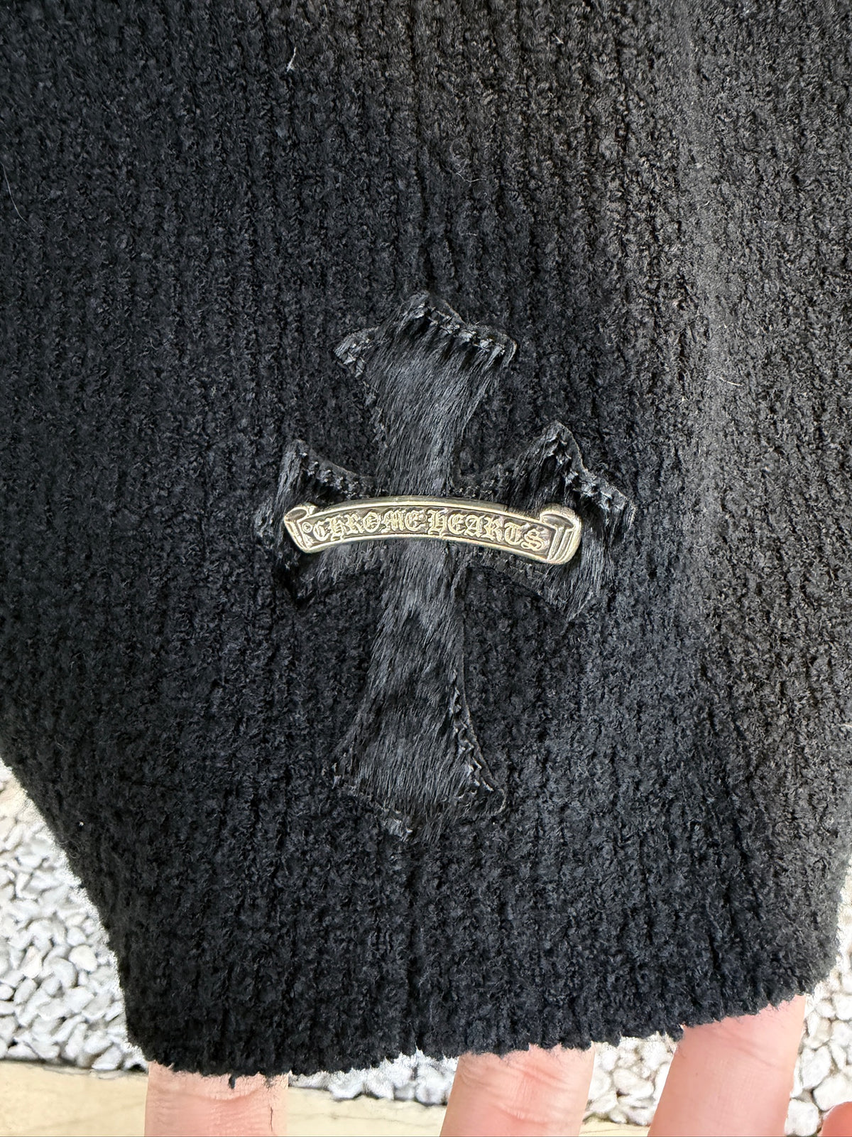 Chrome Hearts Pony Hair Cross Leather Patch Cardigan