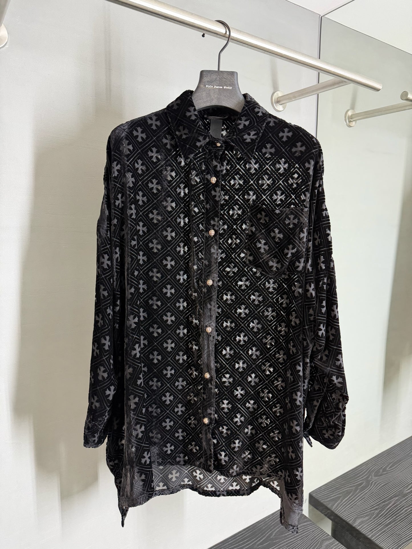 Chrome Hearts Mahal Kita Monogram Cross Velvet Shirt