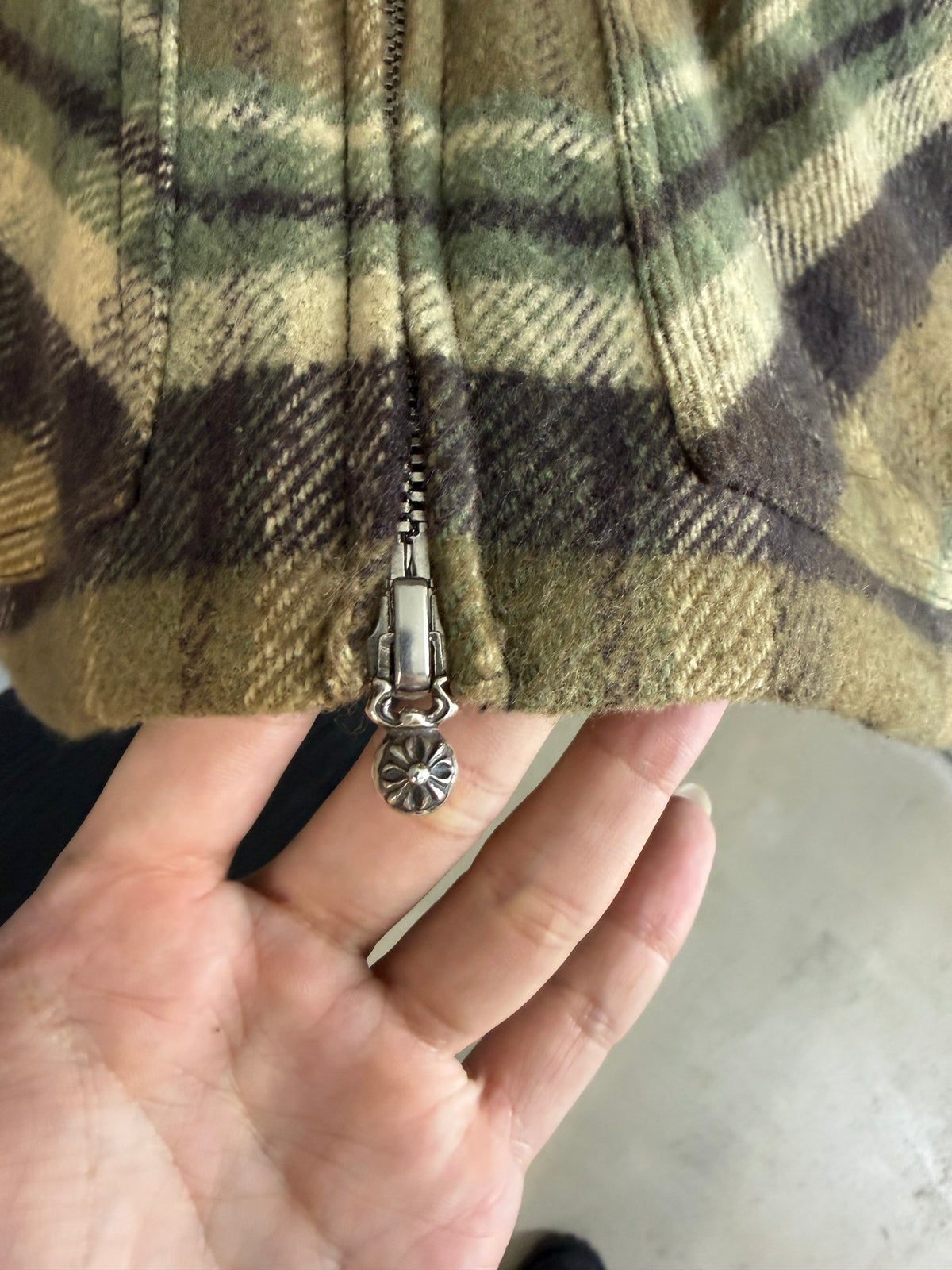 Chrome Hearts Shearling Flannel Plaid Print Trucker Jacket
