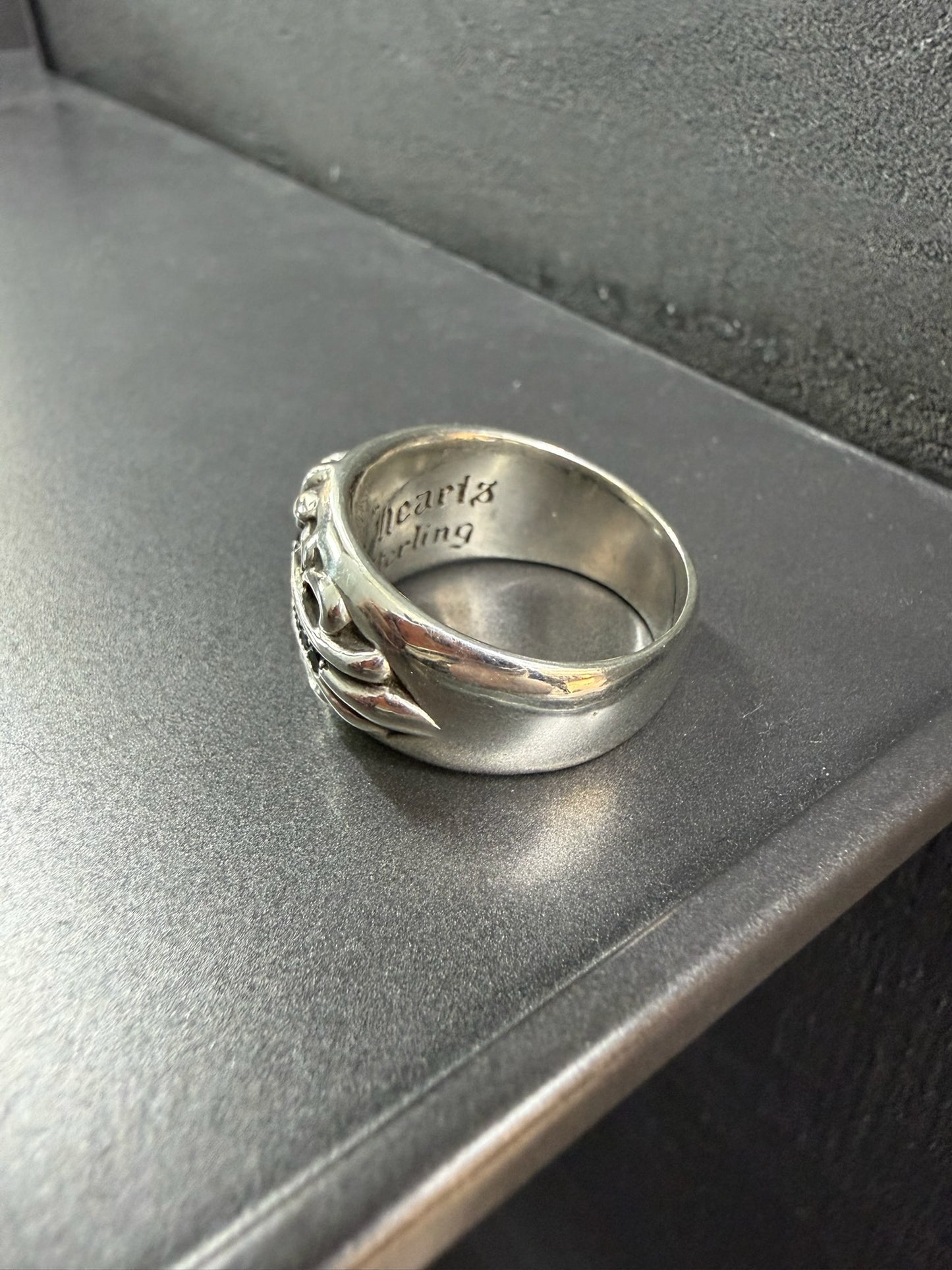 Chrome Hearts Baby Floral Keeper Ring with Black Diamonds