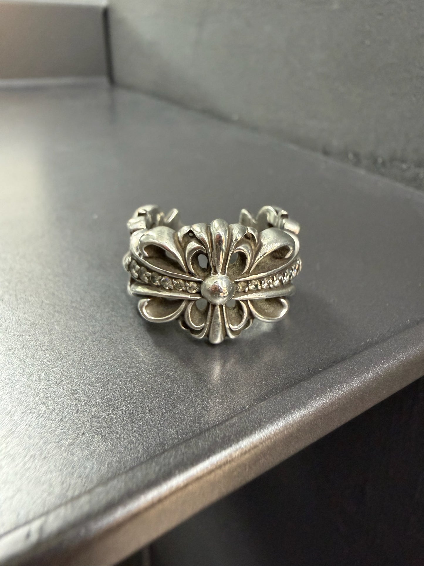 Chrome Hearts Double Floral Cross Ring with Diamond