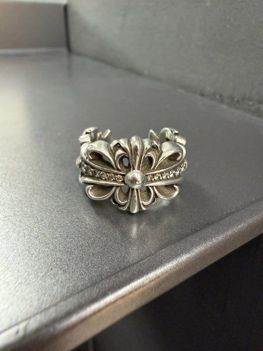 Chrome Hearts Double Floral Cross Ring with Diamond