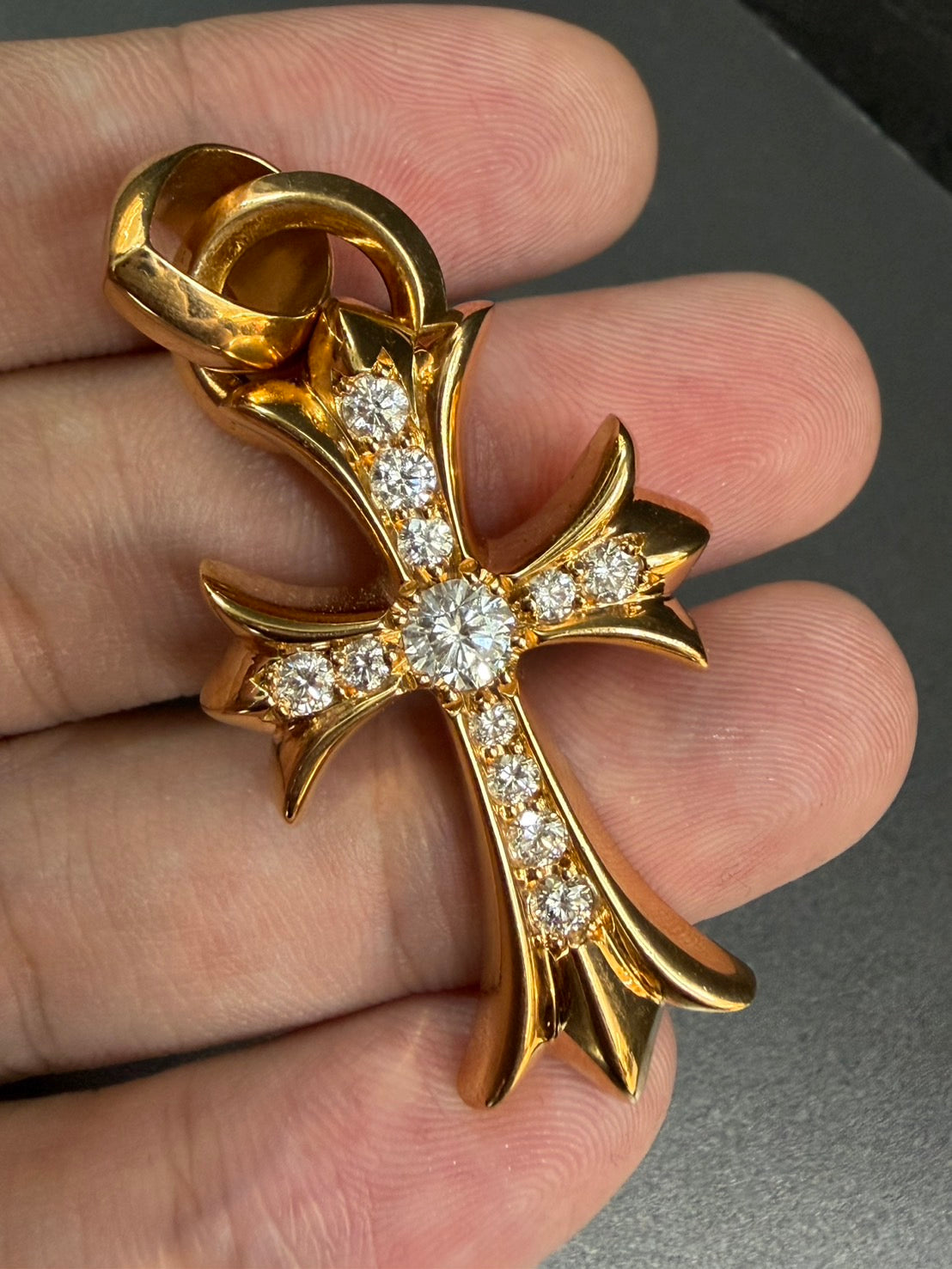 Chrome Hearts 22k Tiny Cross Pendant with Diamonds