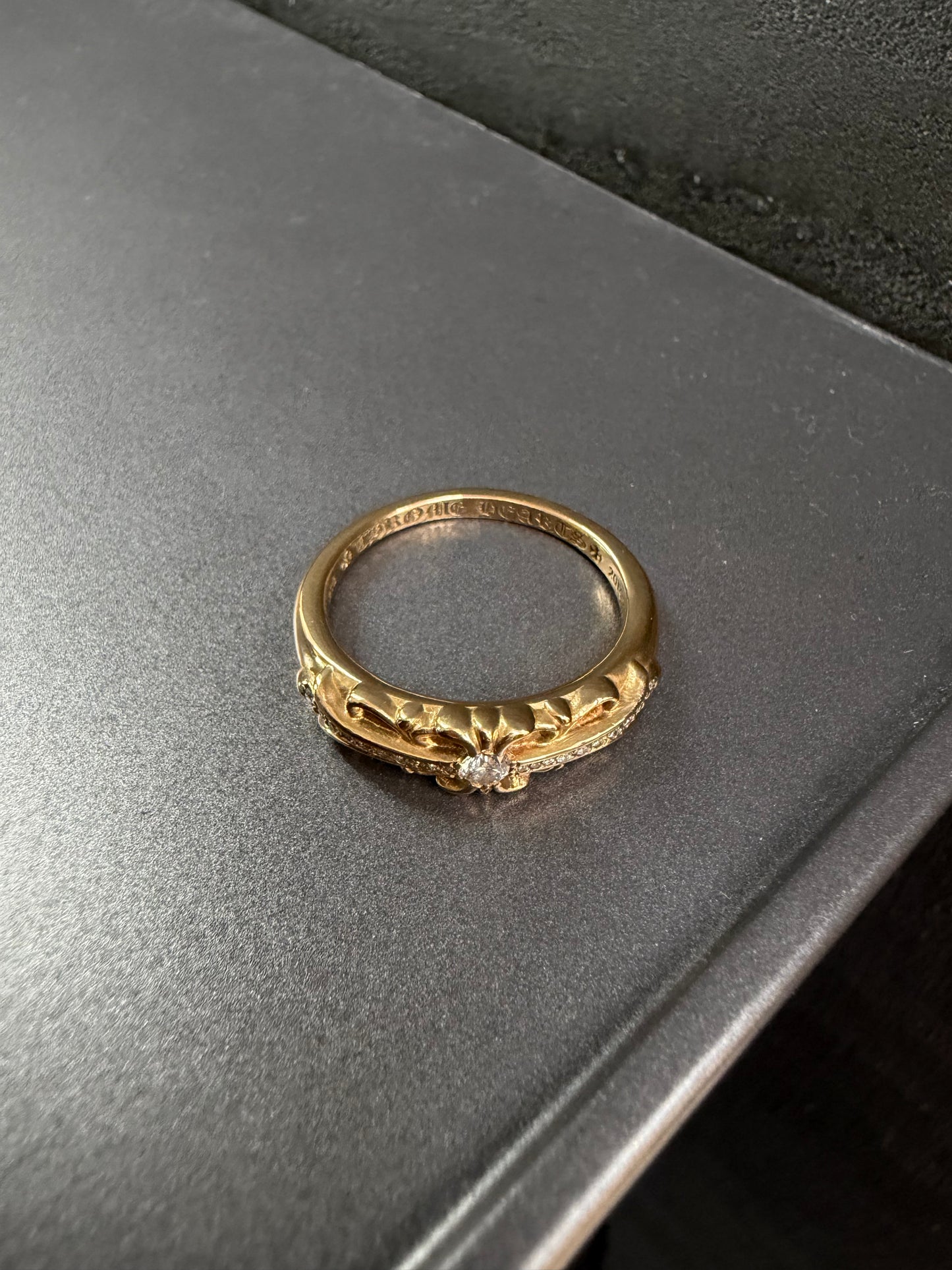 Chrome Hearts 22k Baby Classic Floral Cross Ring with Diamonds