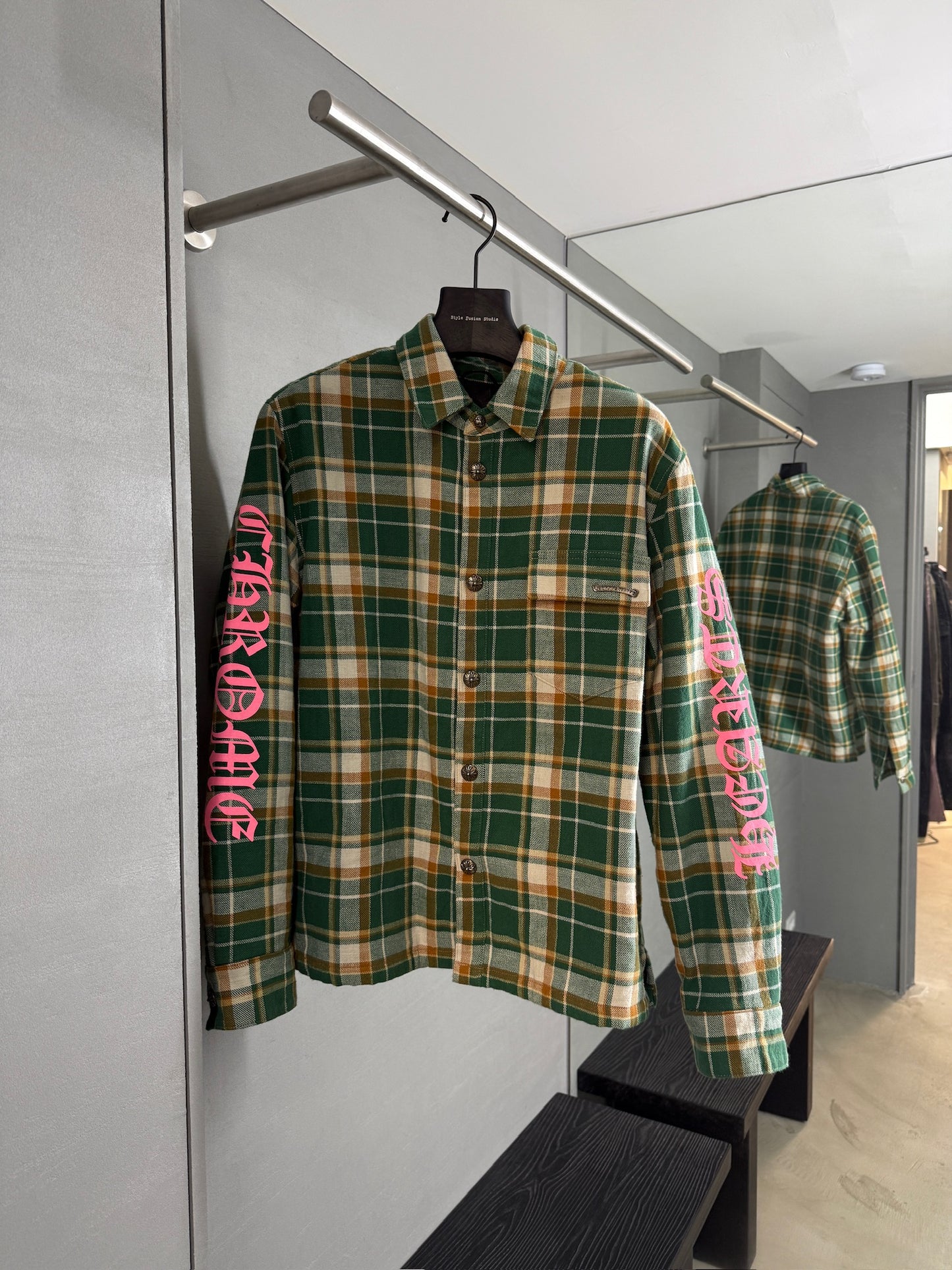 Chrome Hearts Quilted Padded Flannel Plaid Print Jacket