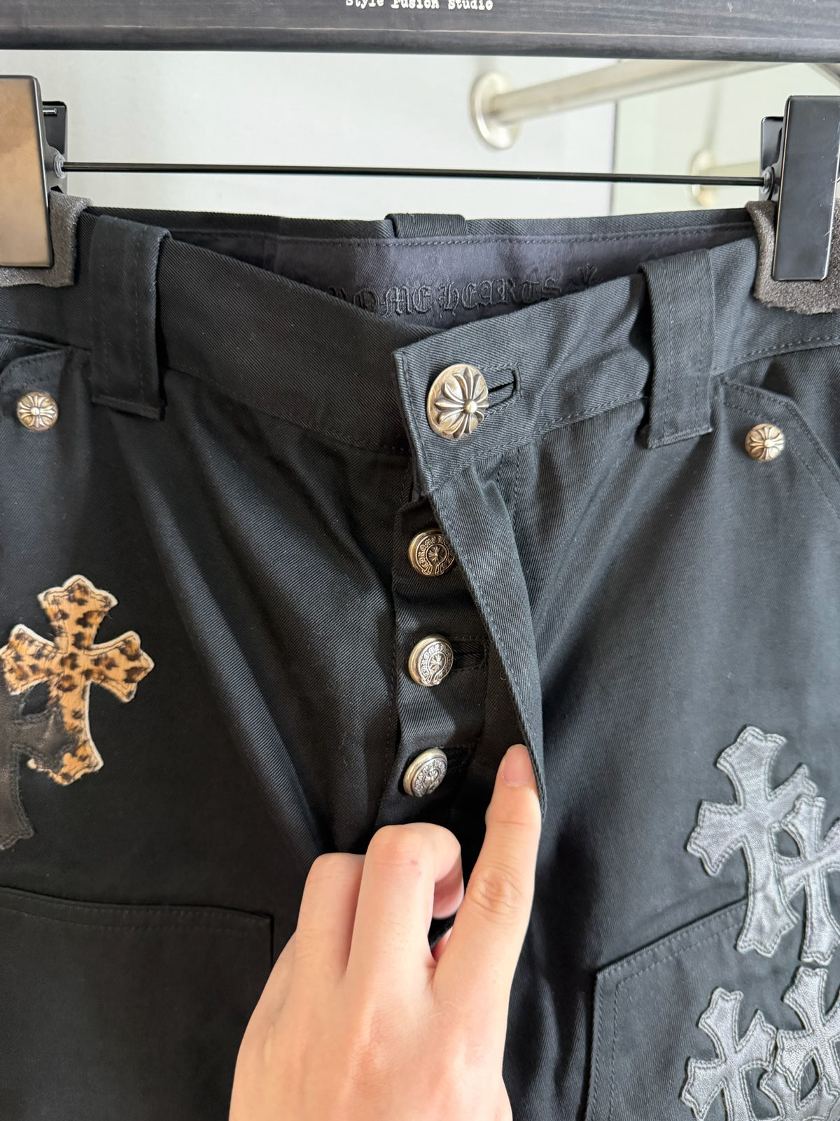 Chrome Hearts Leopard Leather Cross Patch Carpenter Pants