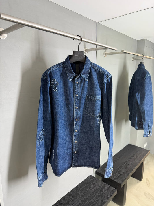 Chrome Hearts Denim Embroidered Cross Patch Shirt