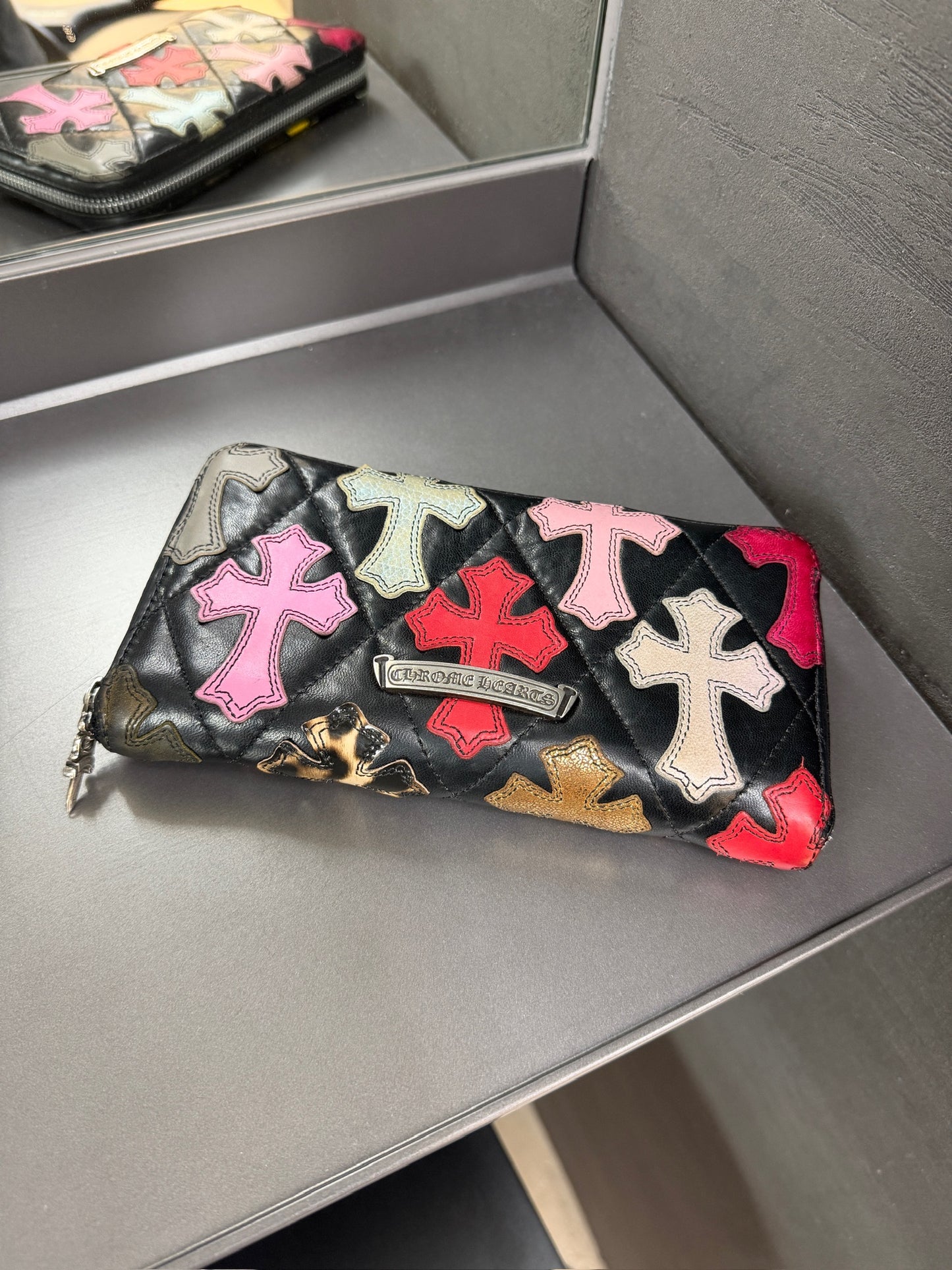 Chrome Hearts Multi-color Leather Cross Patch Zip Wallet