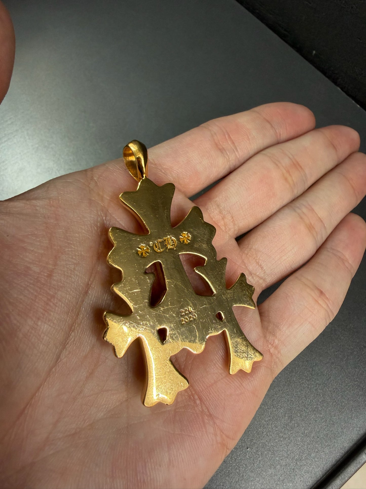 Chrome Hearts 22k Emerald Triple Cross Pendant