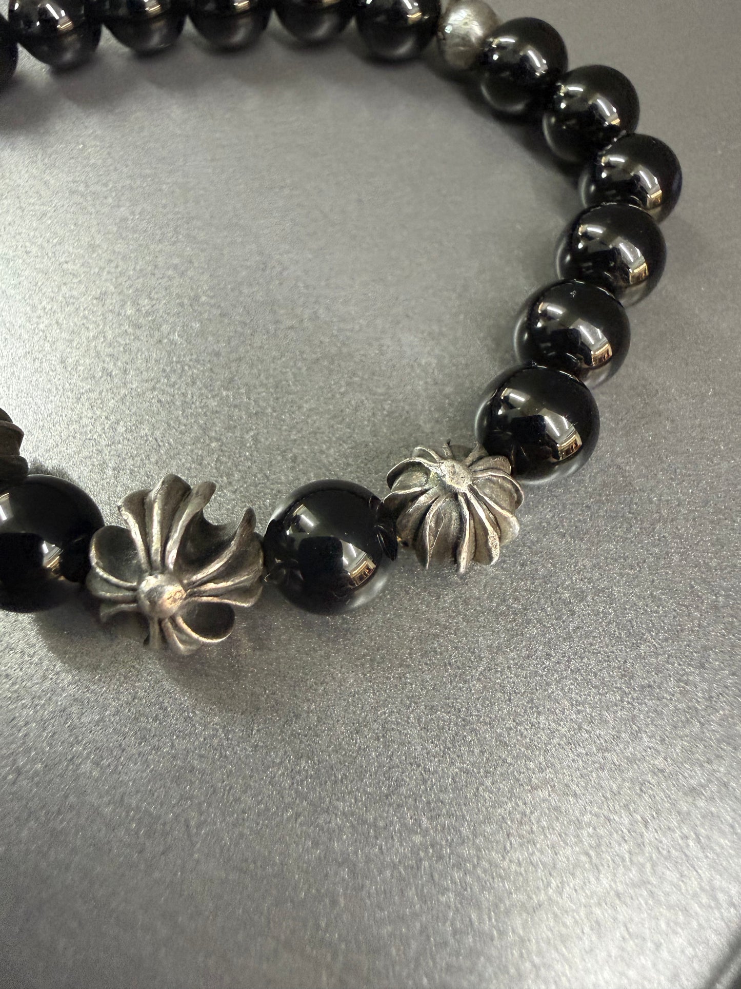 Chrome Hearts Black Stones Cross Ball Bracelet 8mm