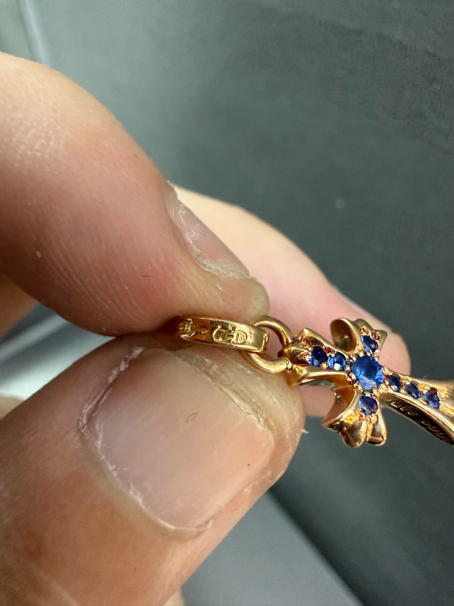 Chrome Hearts 22k BBF Baby Fat Blue Sapphire Pendant with Diamonds