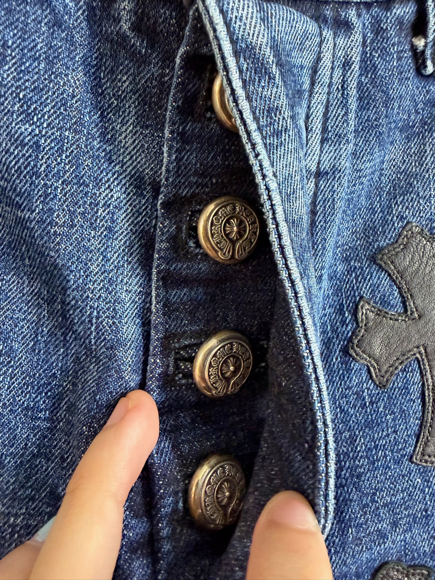 Chrome Hearts Cross Patch Fleur Knee Jeans
