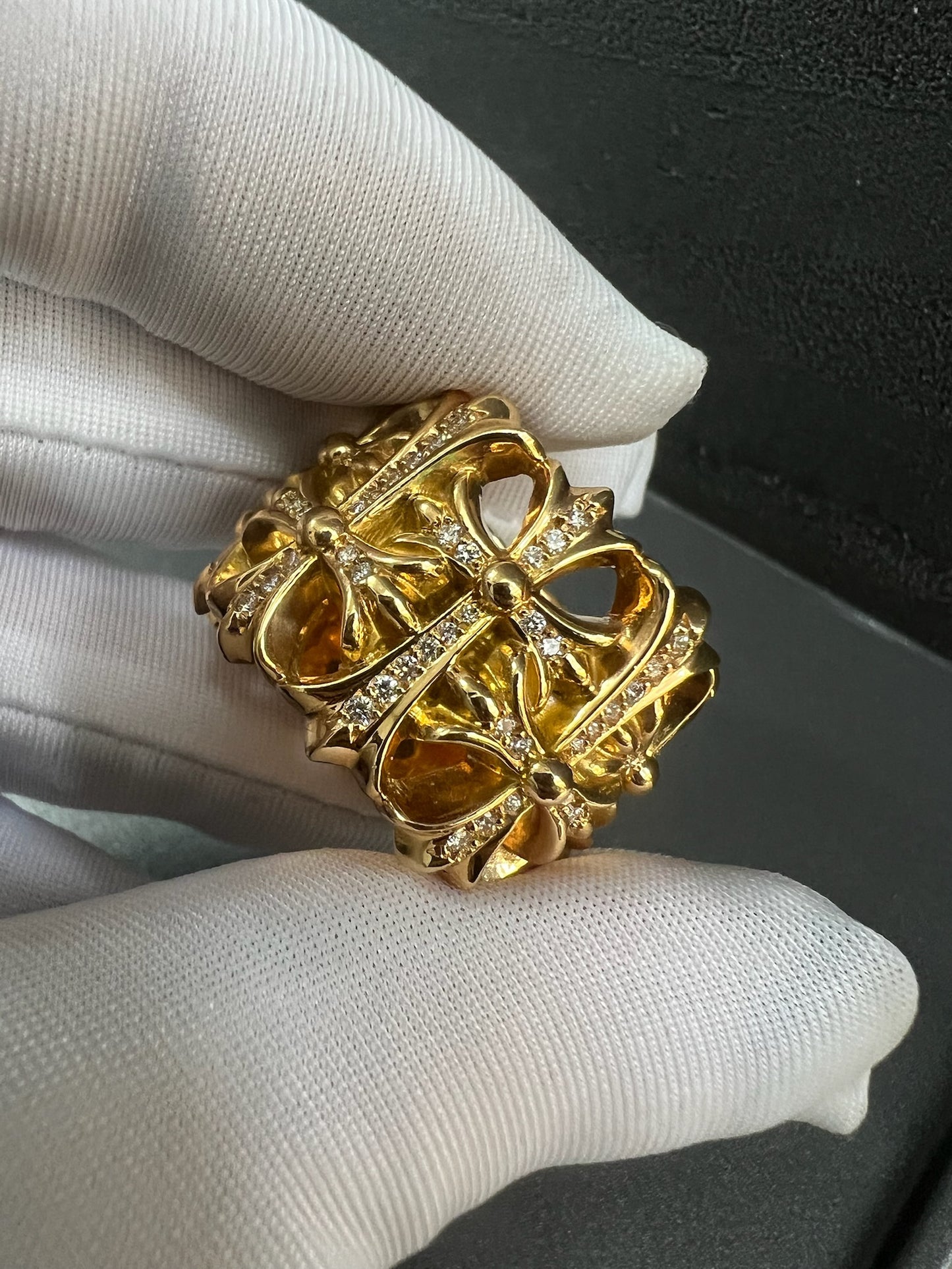 Chrome Hearts 22k Cemetery Cross Ring with Diamonds