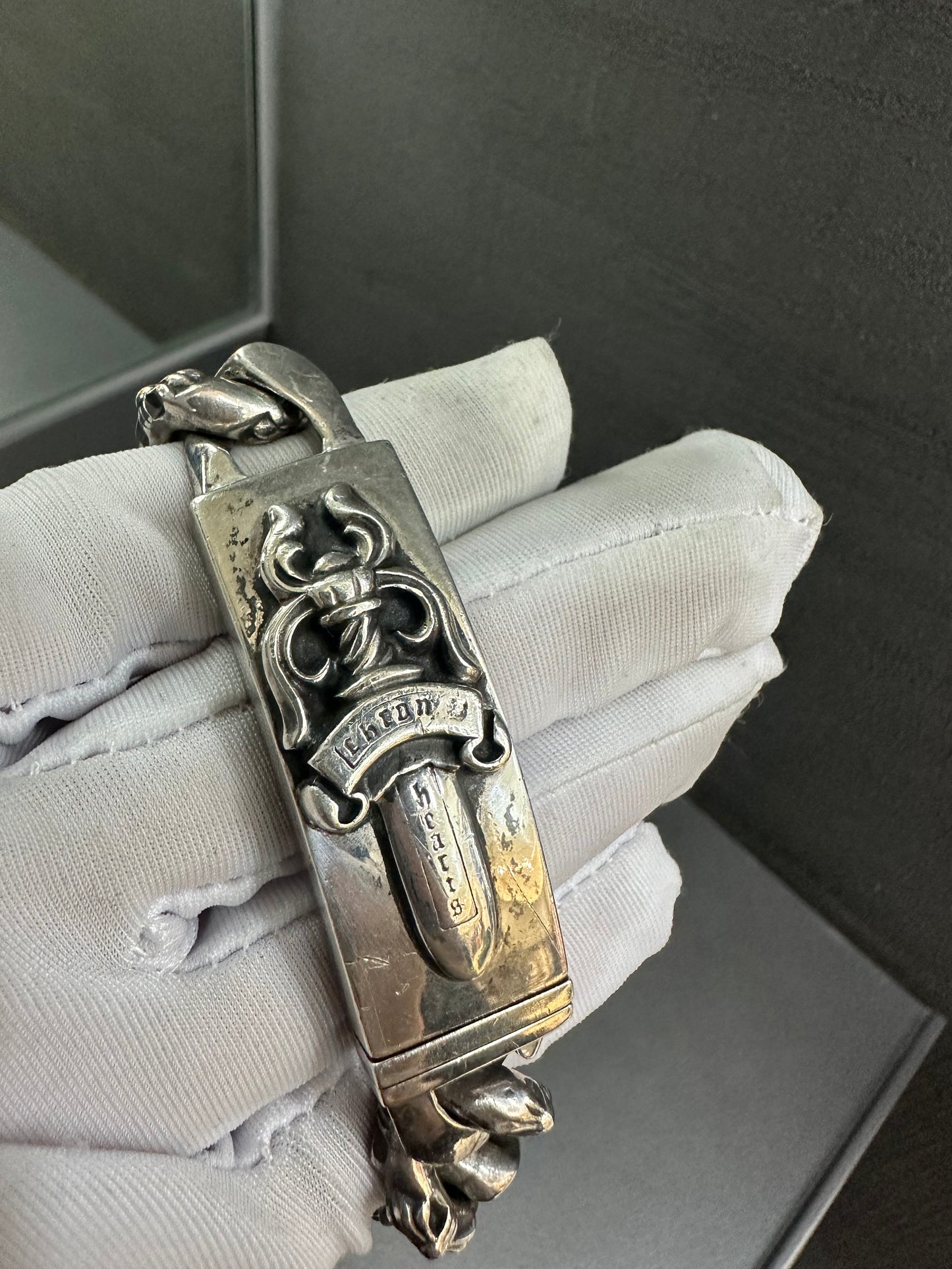 Chrome Hearts Dagger Hearts Fancy Link Double ID Bracelet