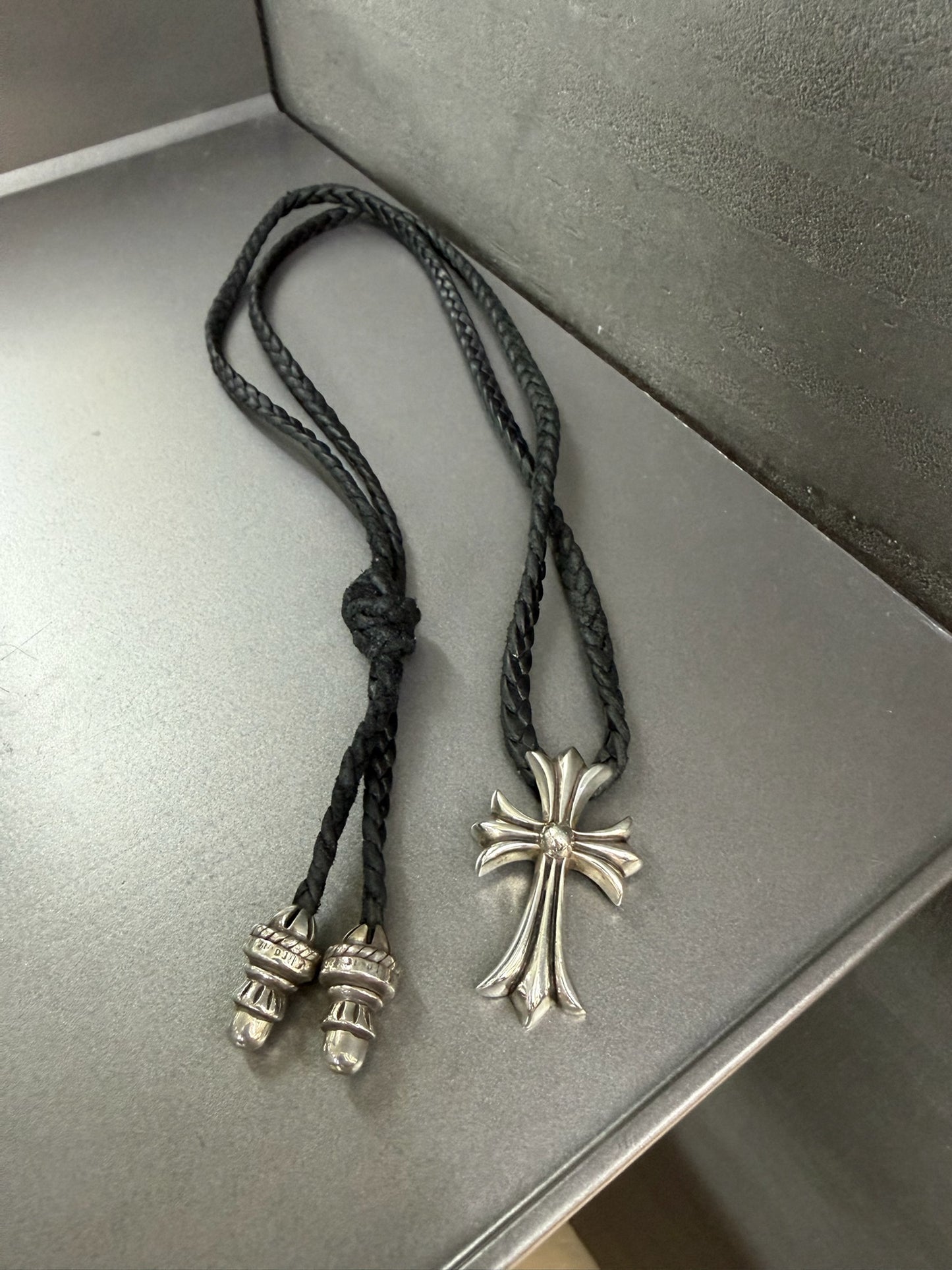 Chrome Hearts Cross Pendant Leather Braided Necklace
