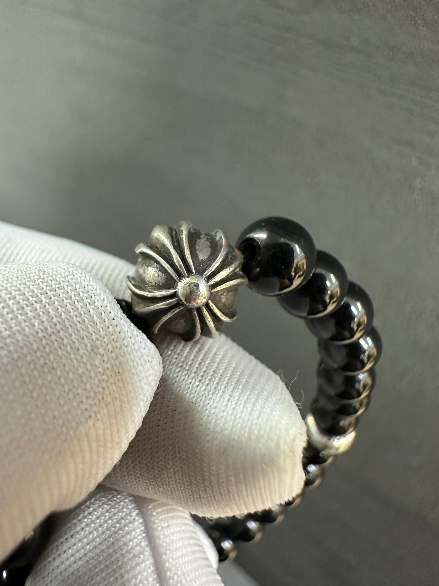 Chrome Hearts Black Stones Cross Ball Bracelet 6mm