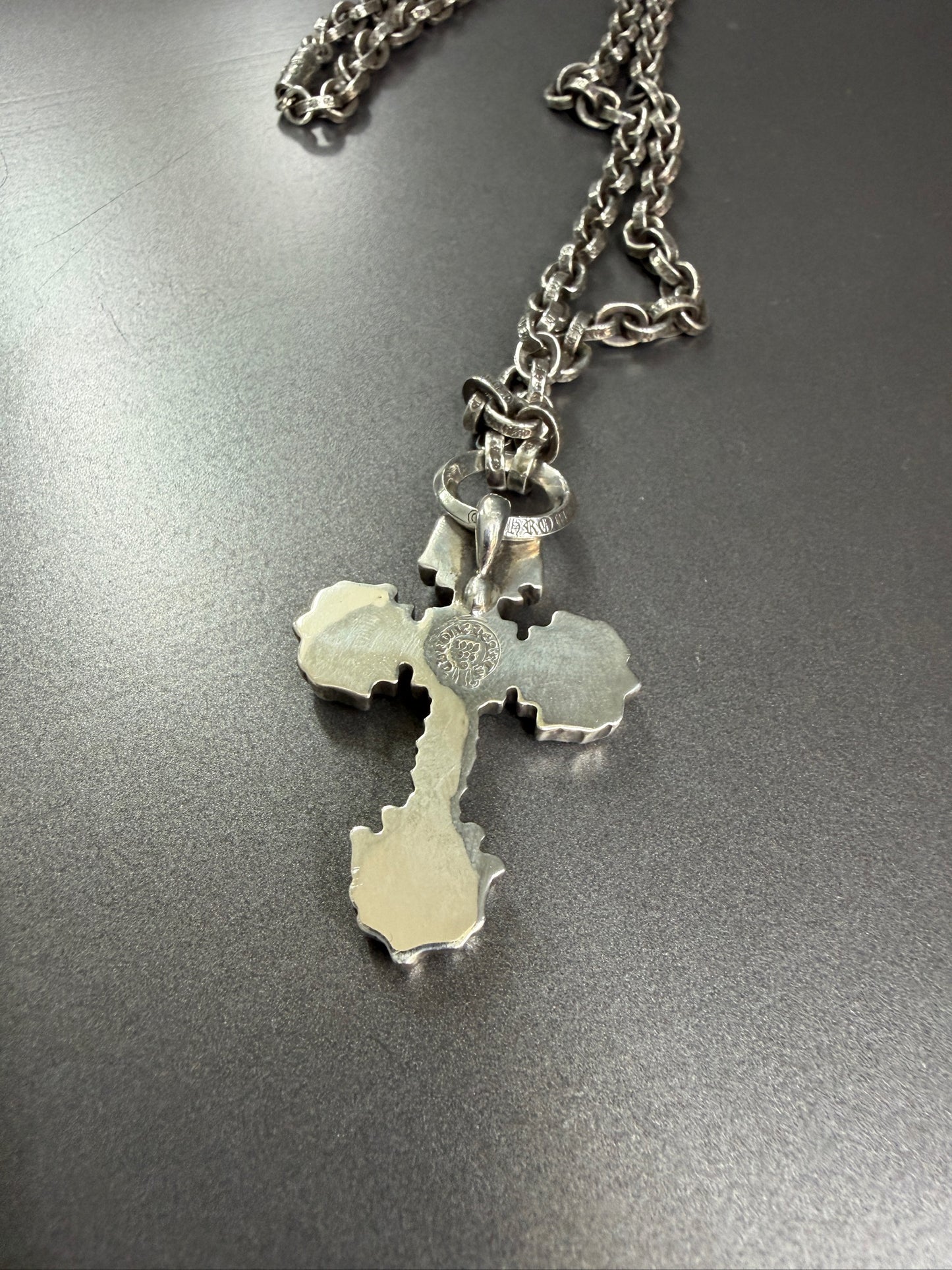Chrome Hearts Diamond Paced Filigree Cross Pendant with Paperchain