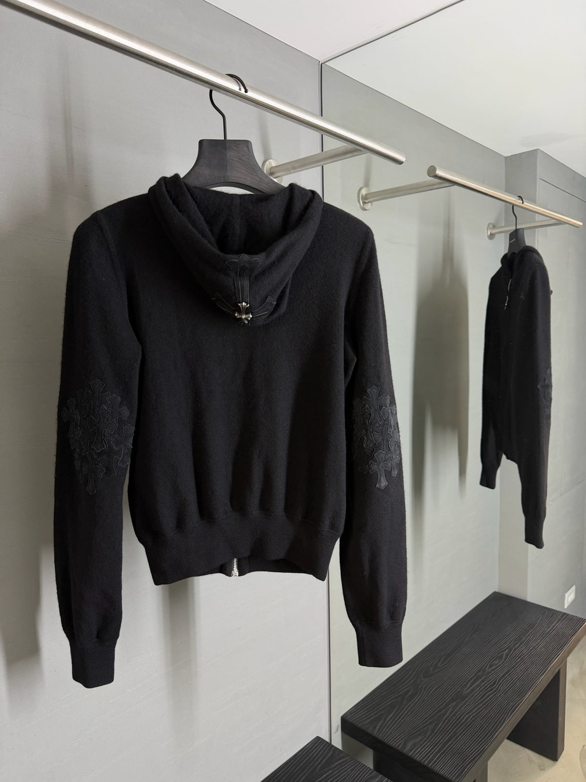 Chrome Hearts Cashmere Flooded Cross Patch Zip-Up Hoodie