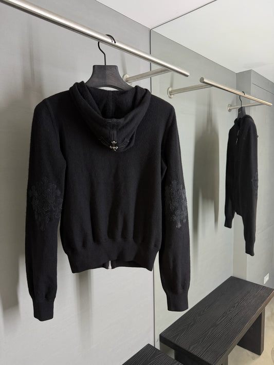 Chrome Hearts Vintage Cashmere Flooded Cross Patch Zip-Up Hoodie