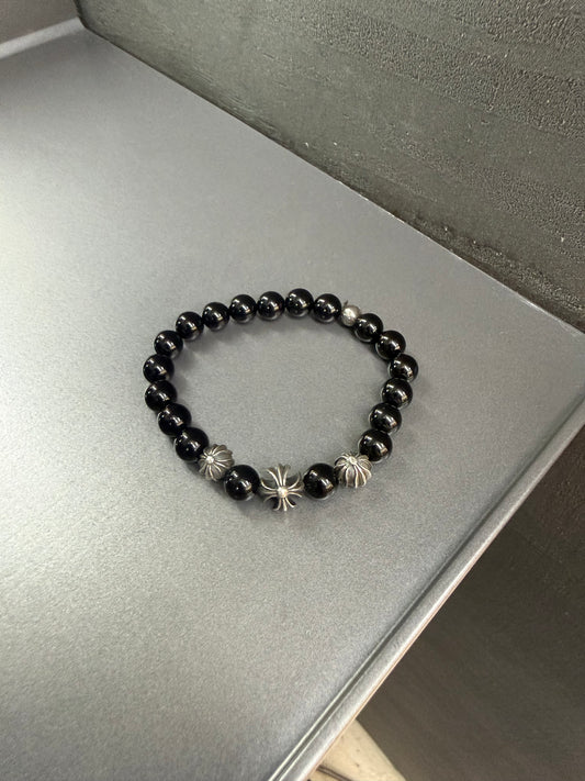 Chrome Hearts Black Stones Cross Ball Bracelet 8mm