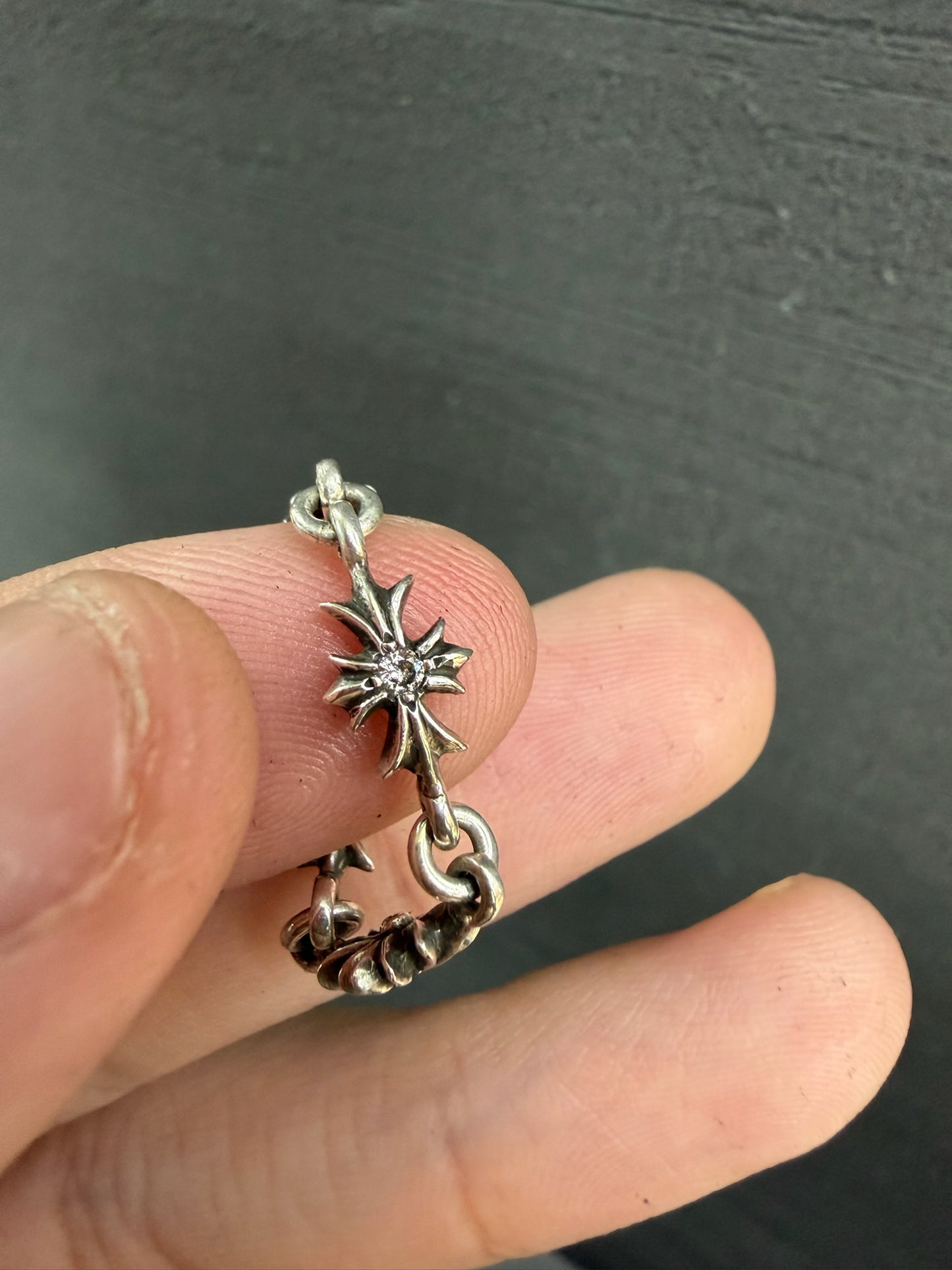 Chrome Hearts Tiny E Cross Ring with Diamonds
